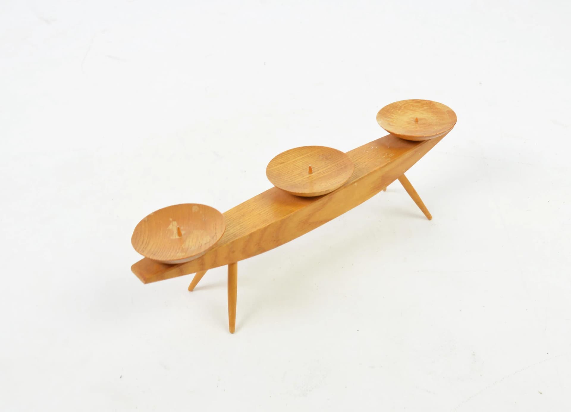 Świecznik, brązowy, drewno, Polska, lata 70. - 84346