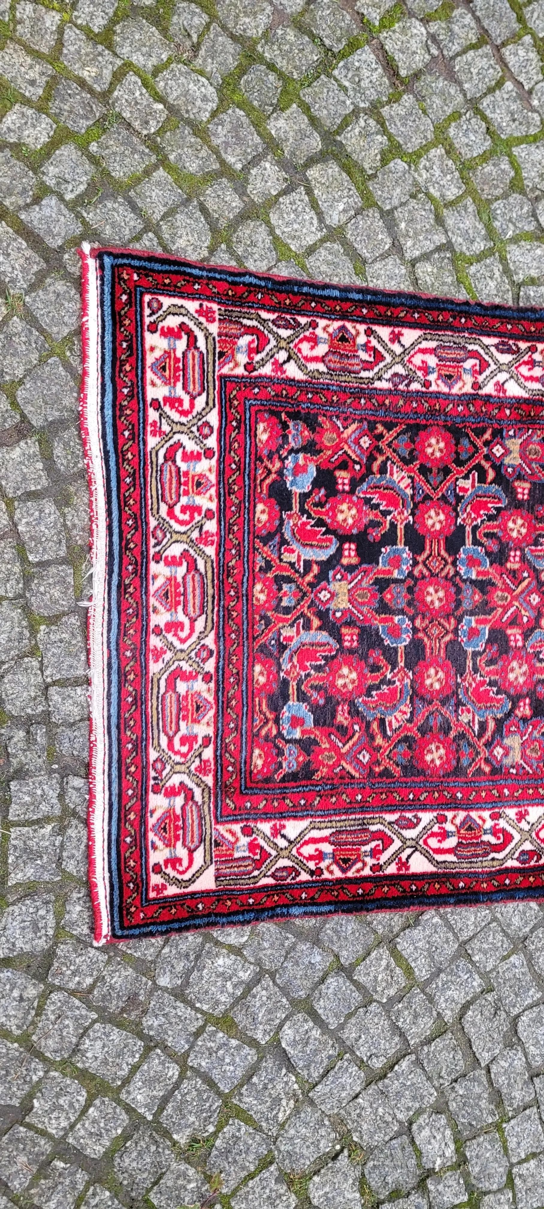 Chodnik Hamadan 90x485 cm, czerwony, wełna, Iran, lata 20. - 87430