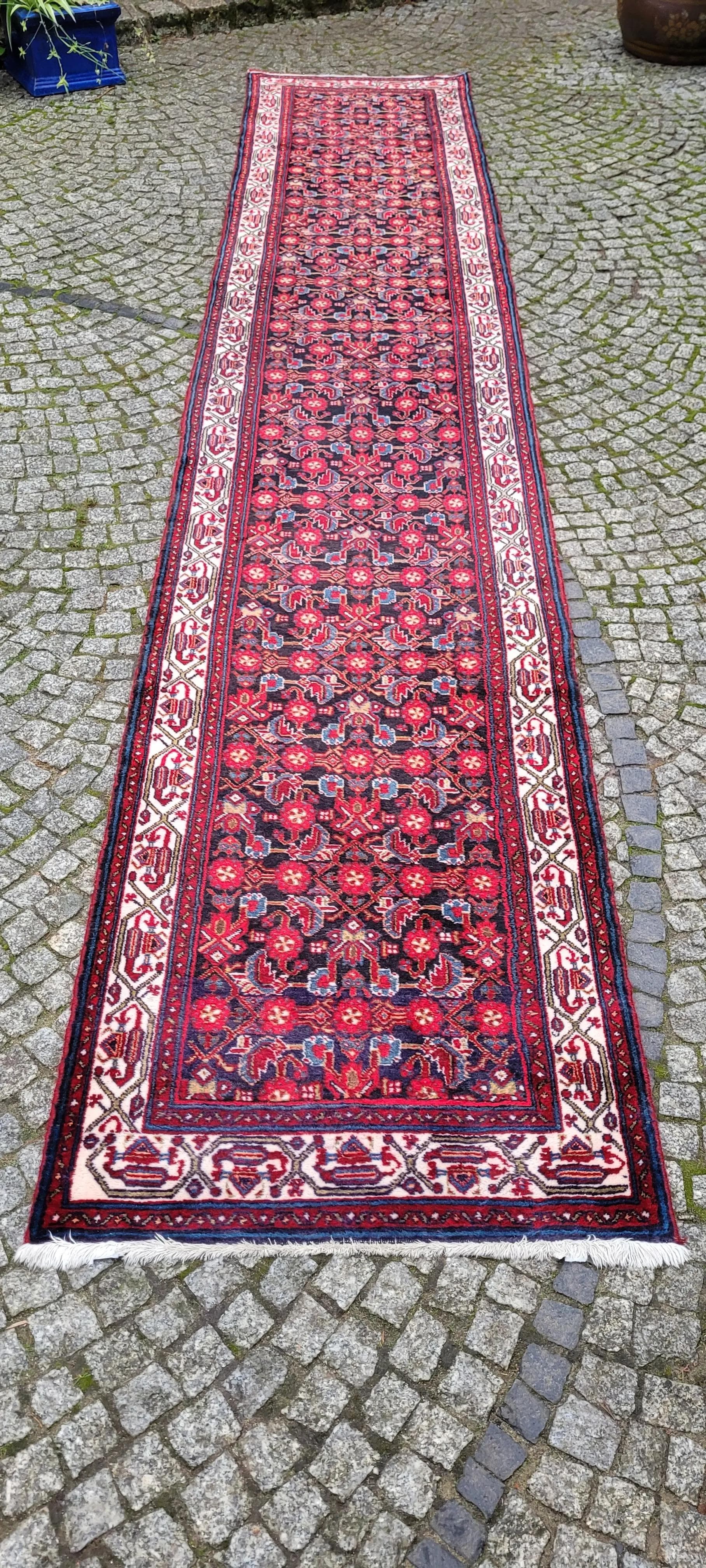 Chodnik Hamadan 90x485 cm, czerwony, wełna, Iran, lata 20. - 87426