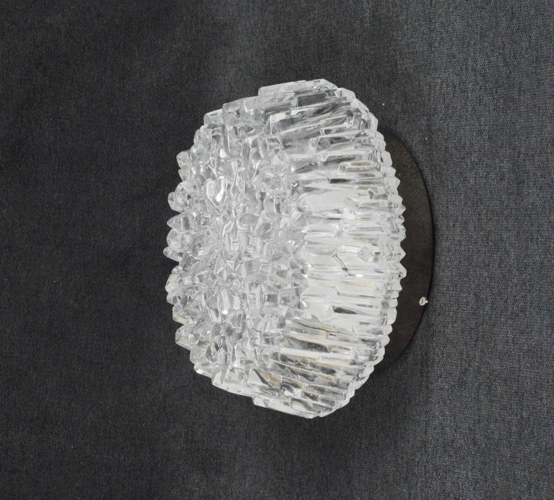 Ceiling Light, transparent glass, silver metal, Hillebrand, Germany, 1970s. - 84296