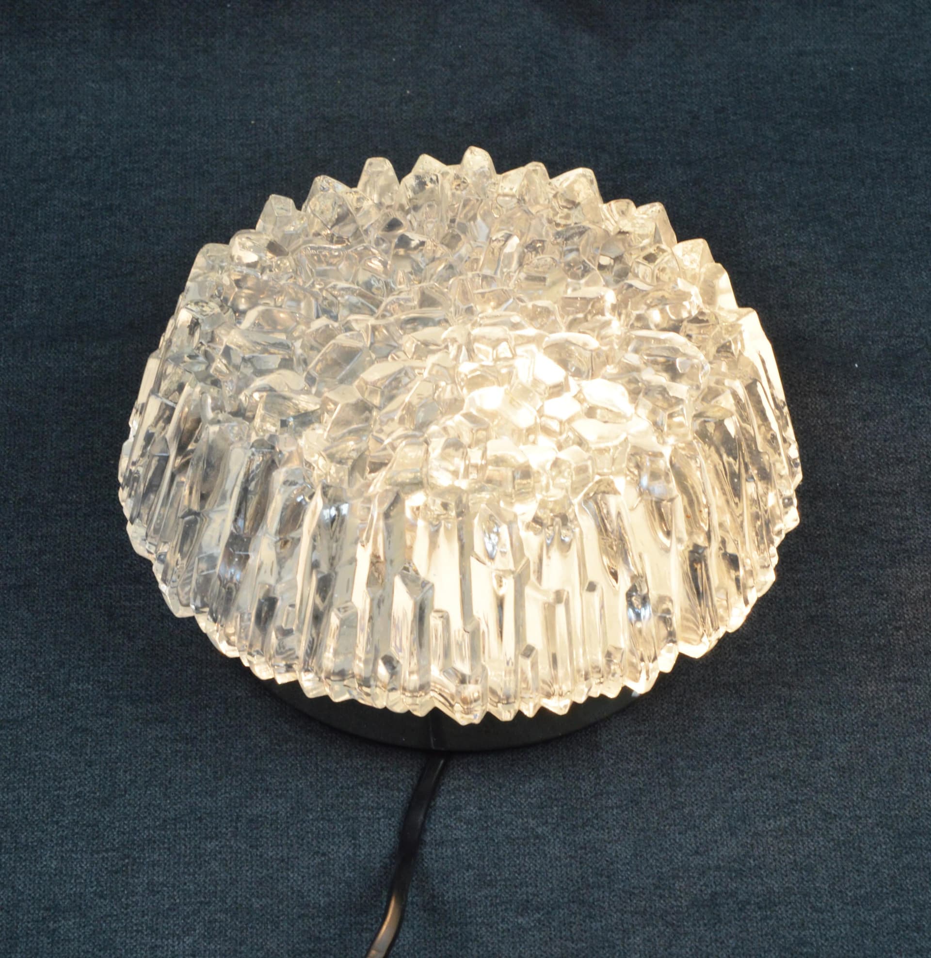Ceiling Light, transparent glass, silver metal, Hillebrand, Germany, 1970s. - 84293