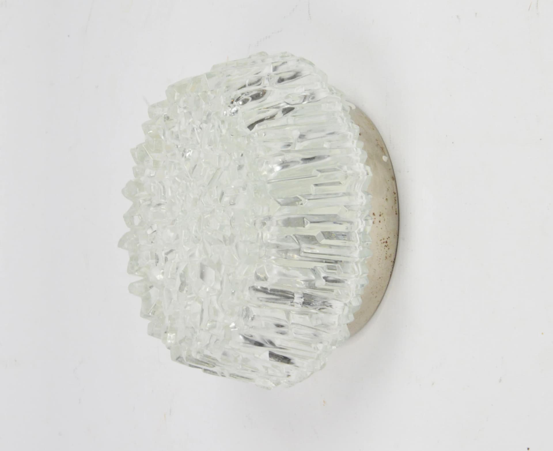 Ceiling Light, transparent glass, silver metal, Hillebrand, Germany, 1970s. - 84291