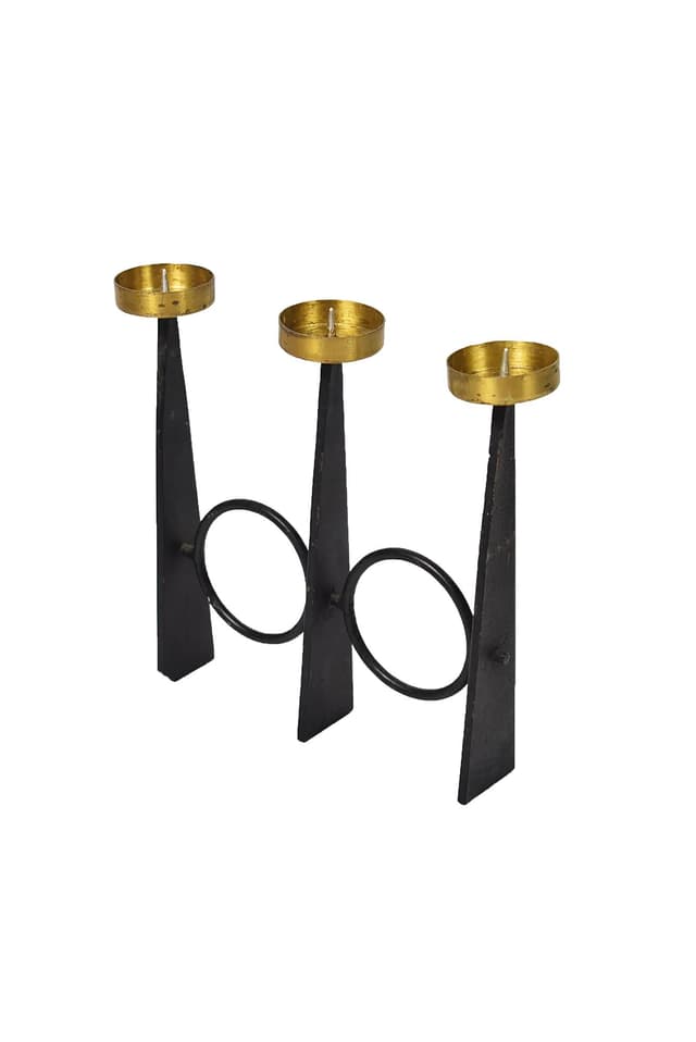 Świecznik, czarny, metal złoty, Polska, lata 60. - WYMIARY