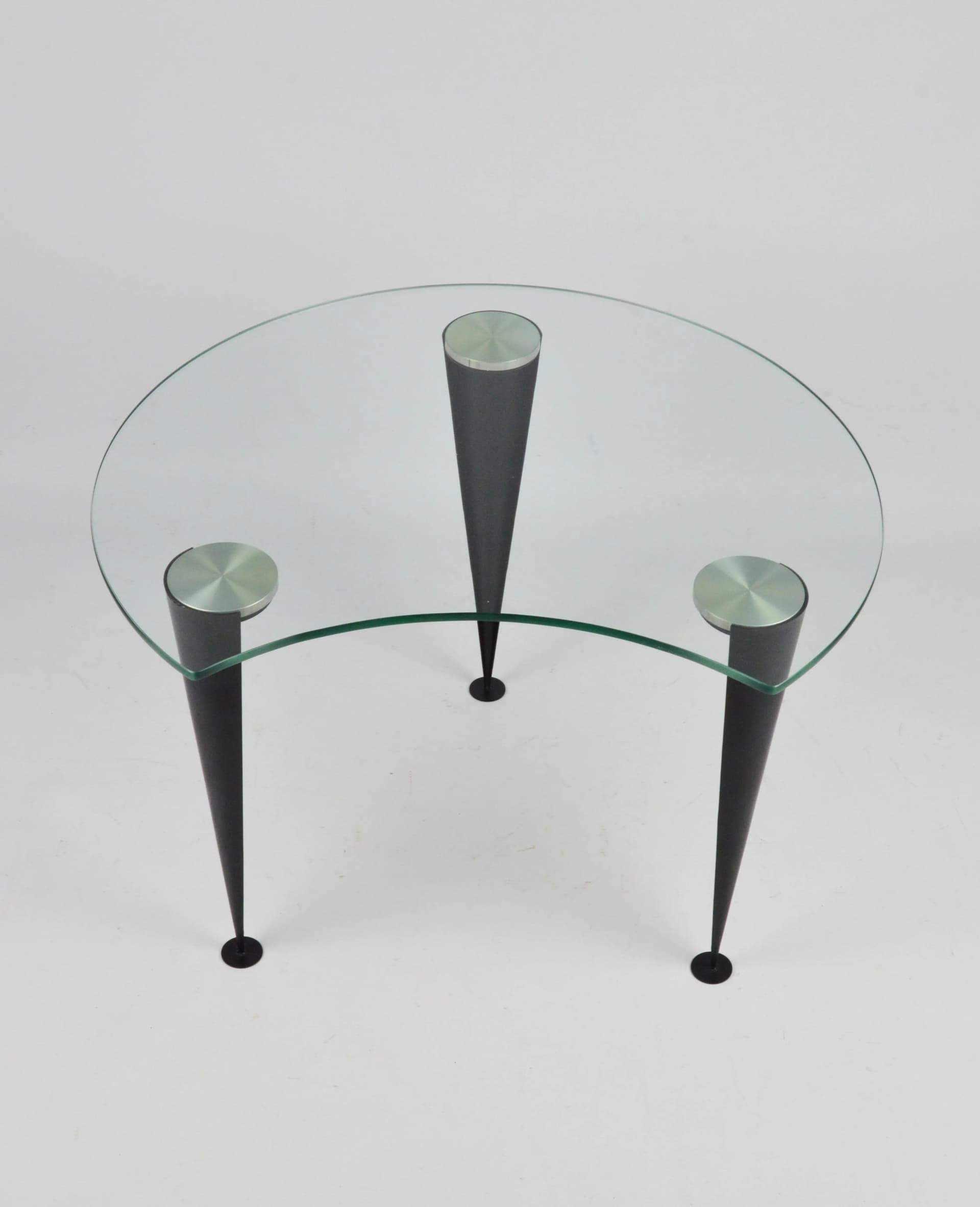 Stolik kawowy, szkło przezroczyste, metal czarny, Polska, lata 80. - 84219