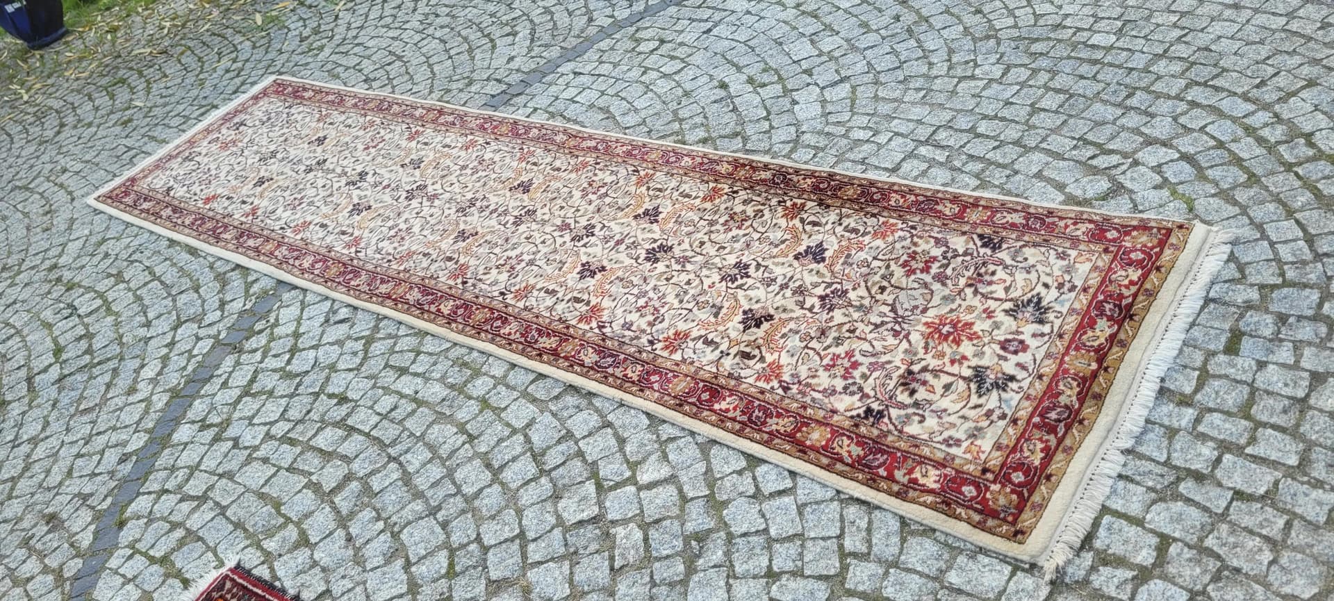 Runner Rug Indo Tebriz 86x350 cm, beige, wool, India - 87395