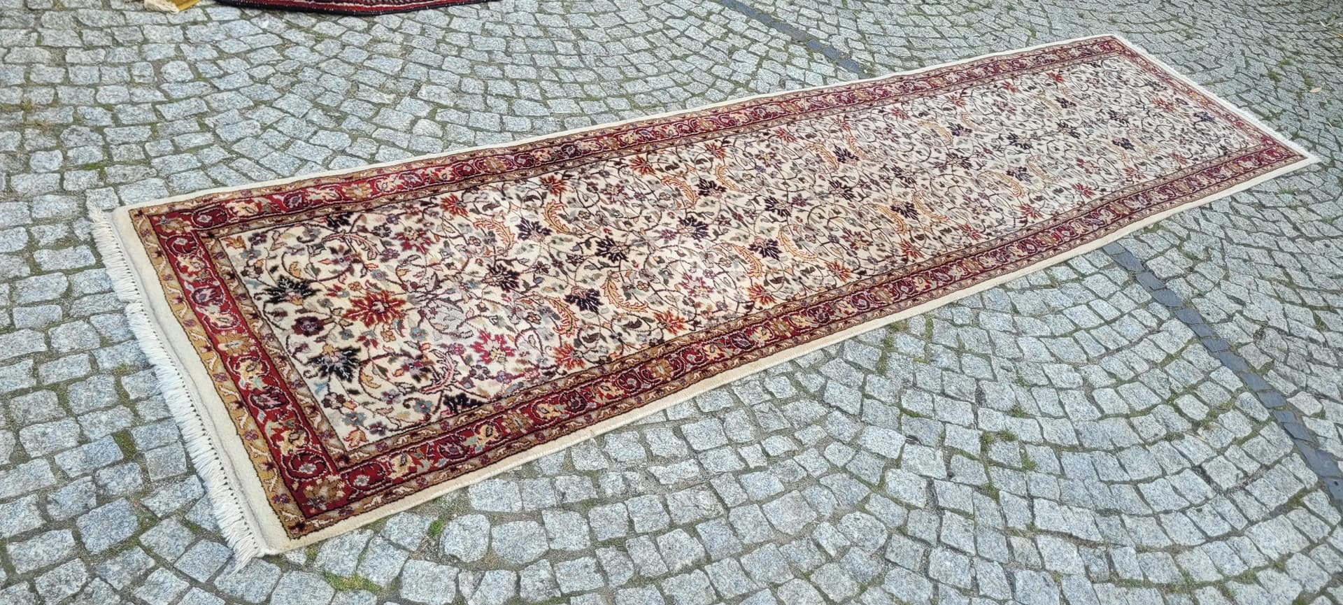 Runner Rug Indo Tebriz 86x350 cm, beige, wool, India - 87397