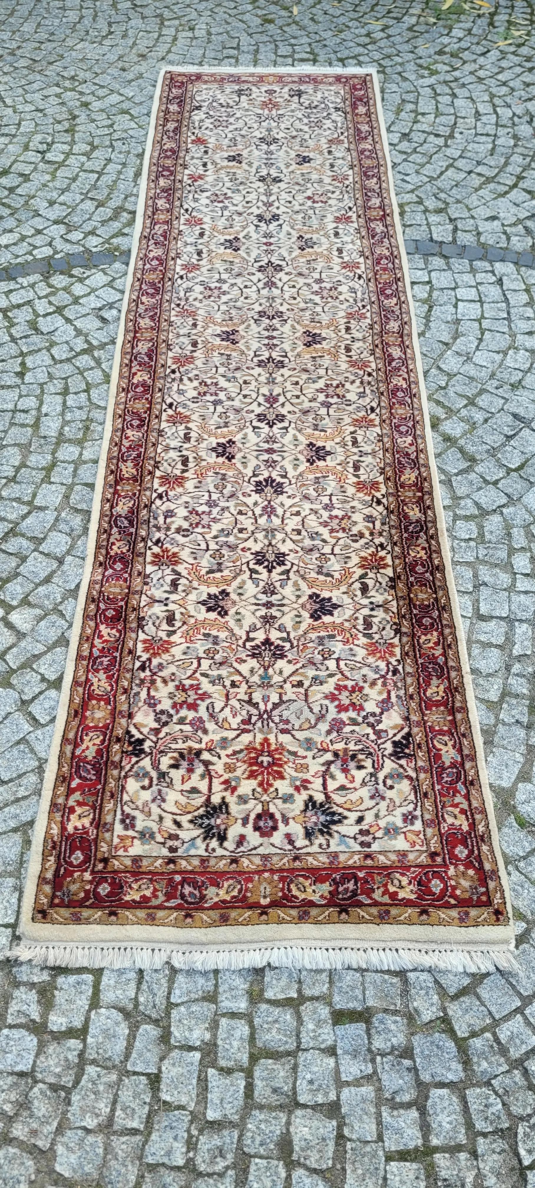 Runner Rug Indo Tebriz 86x350 cm, beige, wool, India - 87398