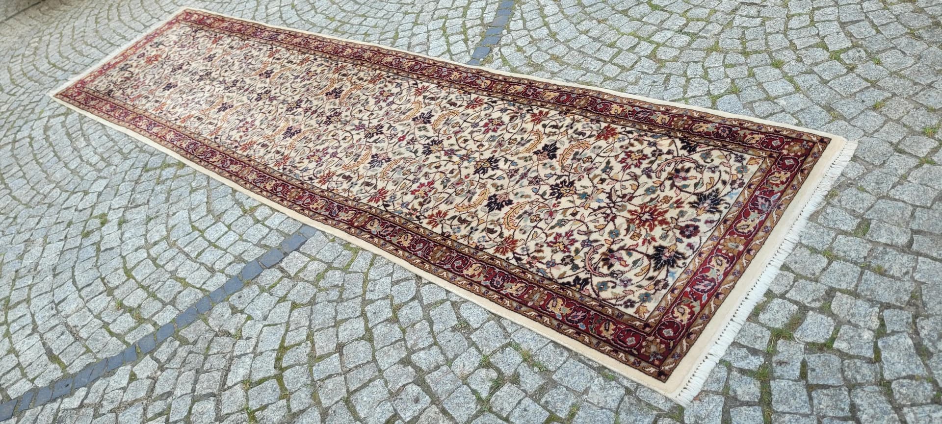 Runner Rug Indo Tebriz 86x350 cm, beige, wool, India - 87396