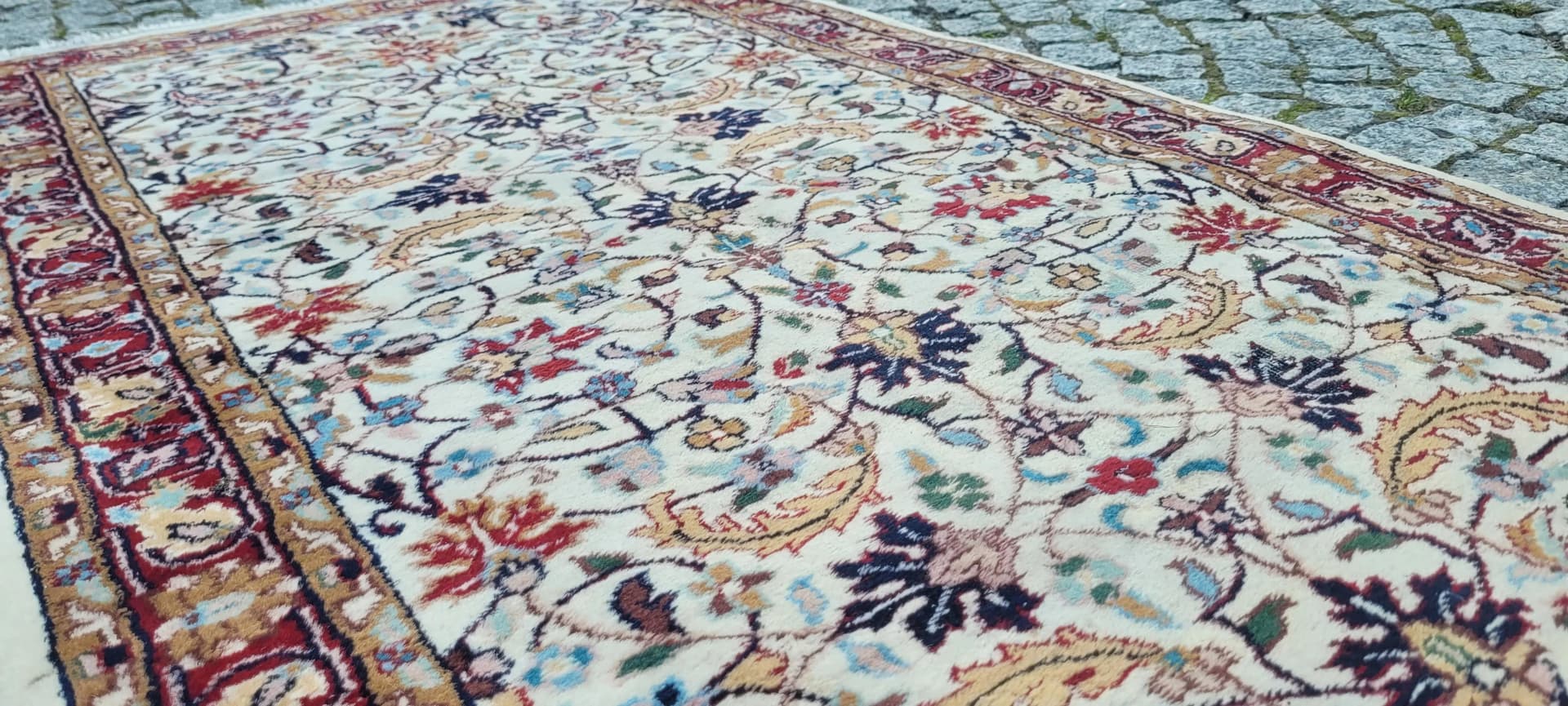 Runner Rug Indo Tebriz 86x350 cm, beige, wool, India - 87402