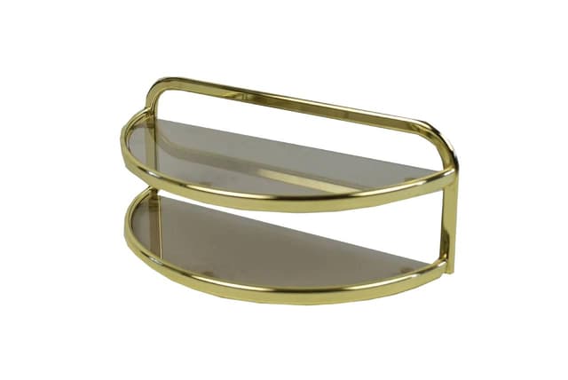 Wall shelf, brown smoked glass, gold metal, Poland, 1980s. - DIMENSION