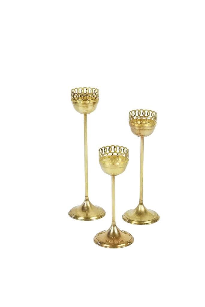 Komplet świeczników, złoty, mosiądz, Polska, lata 80.