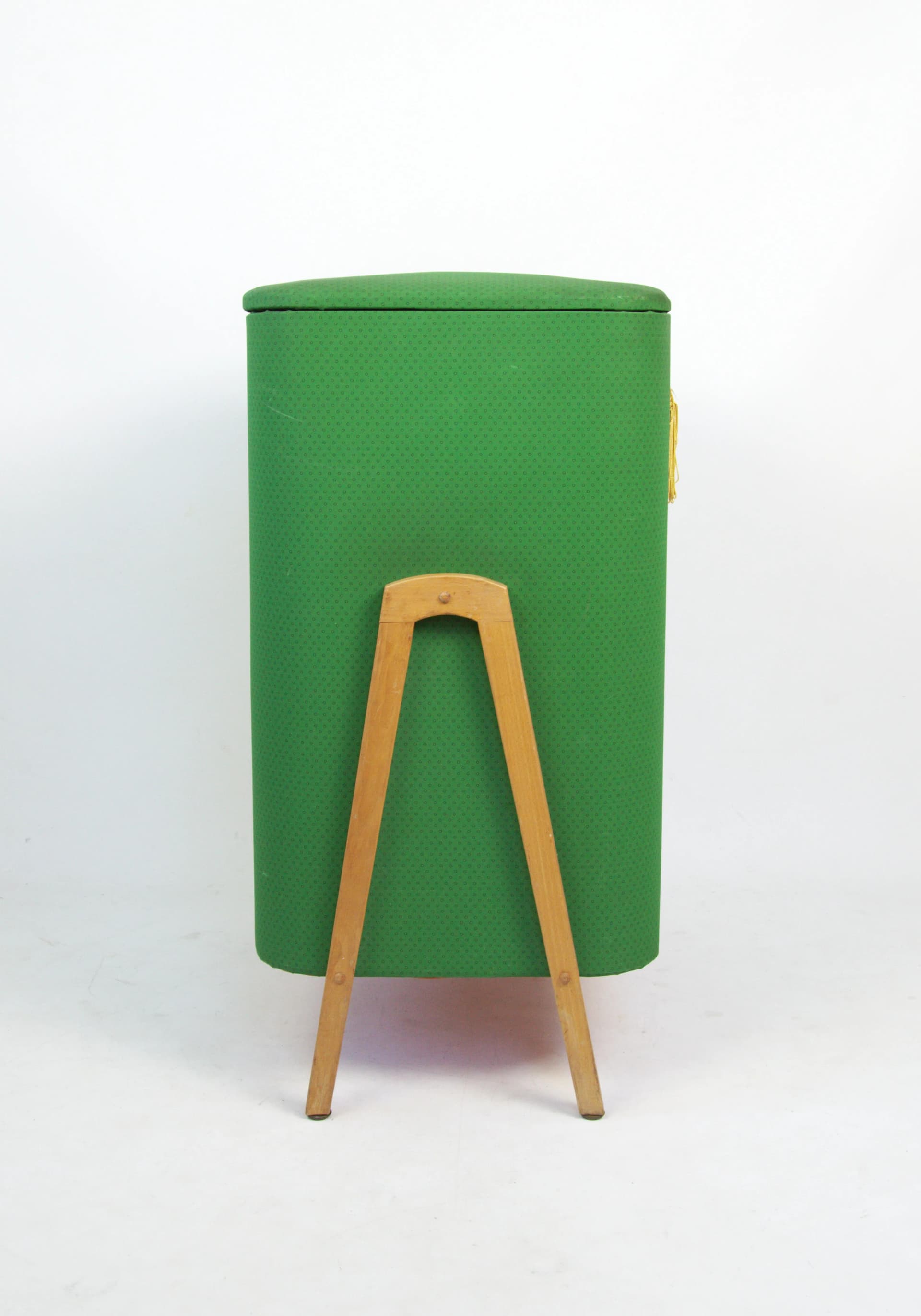 Puf schowek, zielony, drewno, Polska, lata 60. - 84055