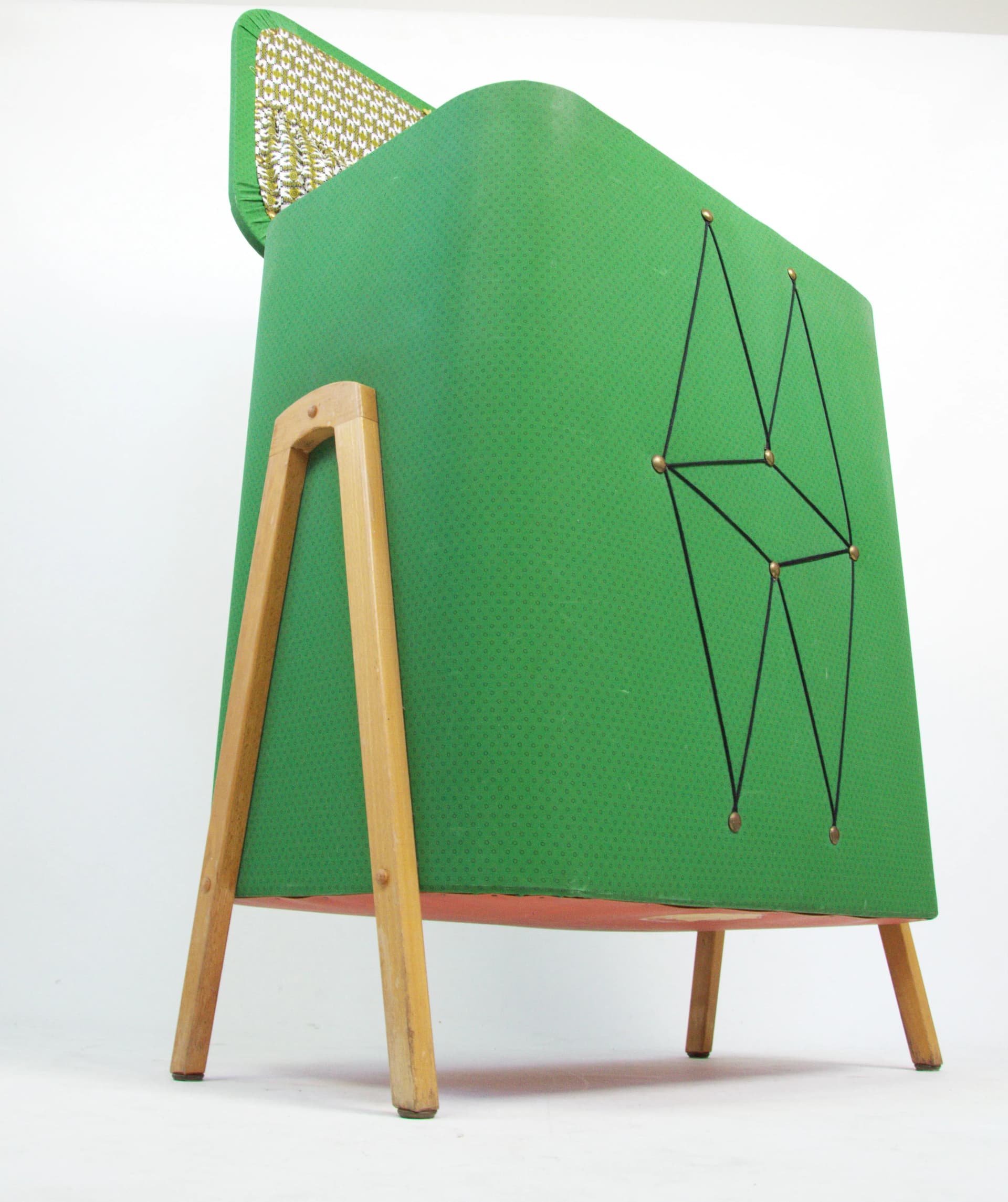 Puf schowek, zielony, drewno, Polska, lata 60. - 84053