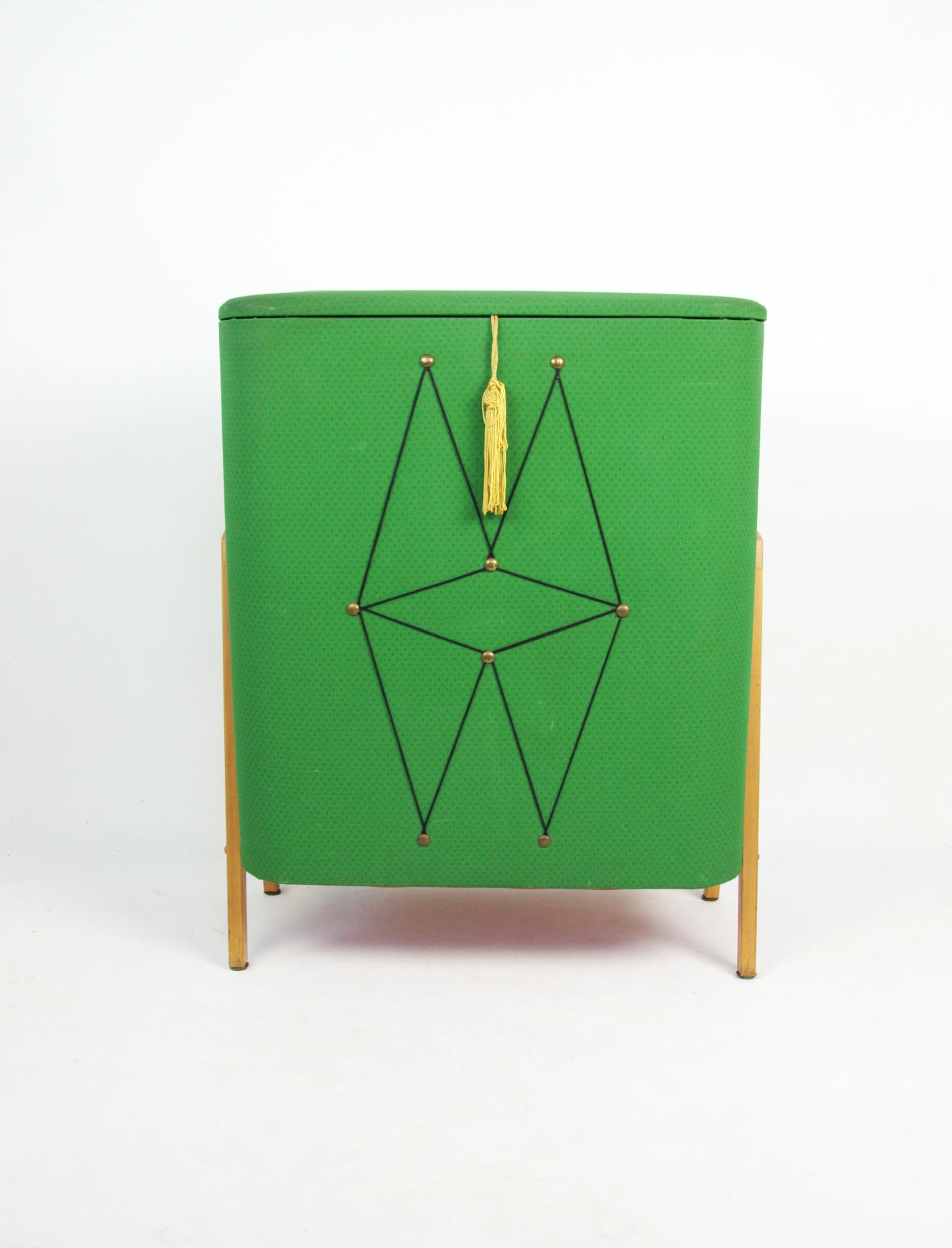 Puf schowek, zielony, drewno, Polska, lata 60. - 84056