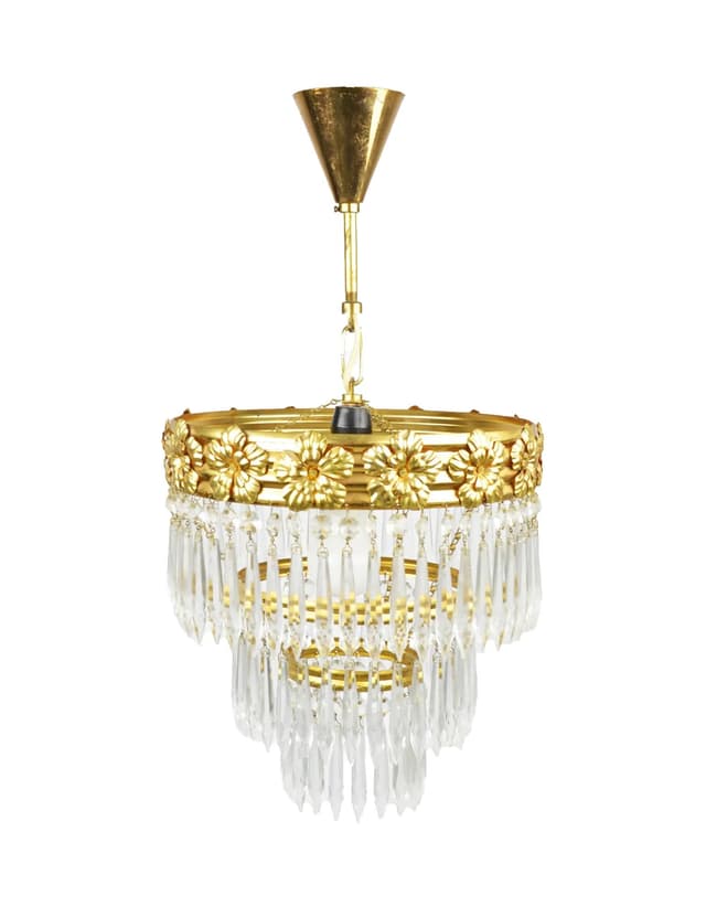 Żyrandol Zeleznobrodske Sklo, złoty, szkło, Czechosłowacja, lata 70. - WYMIARY
