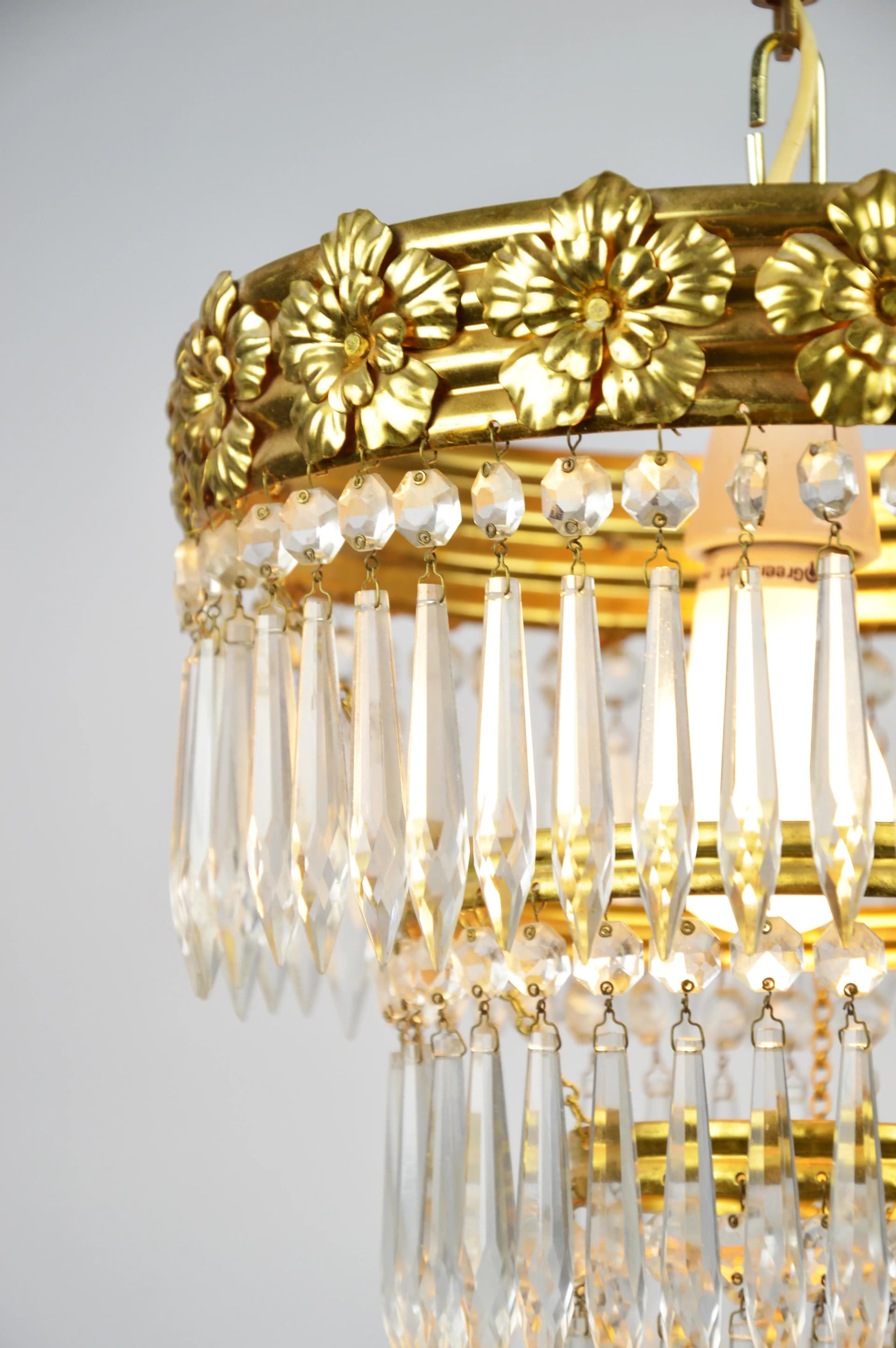 Żyrandol Zeleznobrodske Sklo, złoty, szkło, Czechosłowacja, lata 70. - 84013