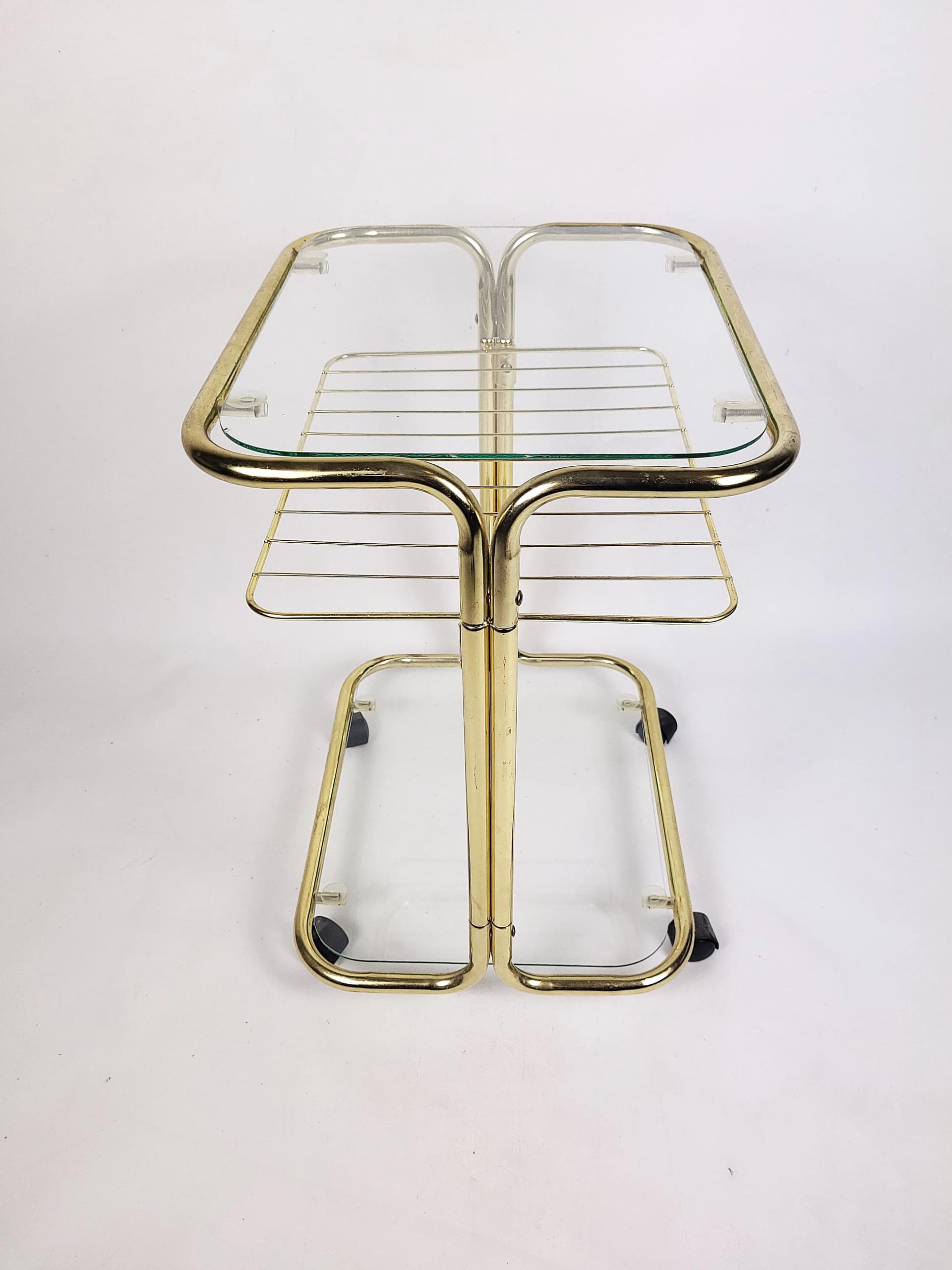 Magazine Rack Side Table, golden metal, glass, Poland, 1980s. - 83994