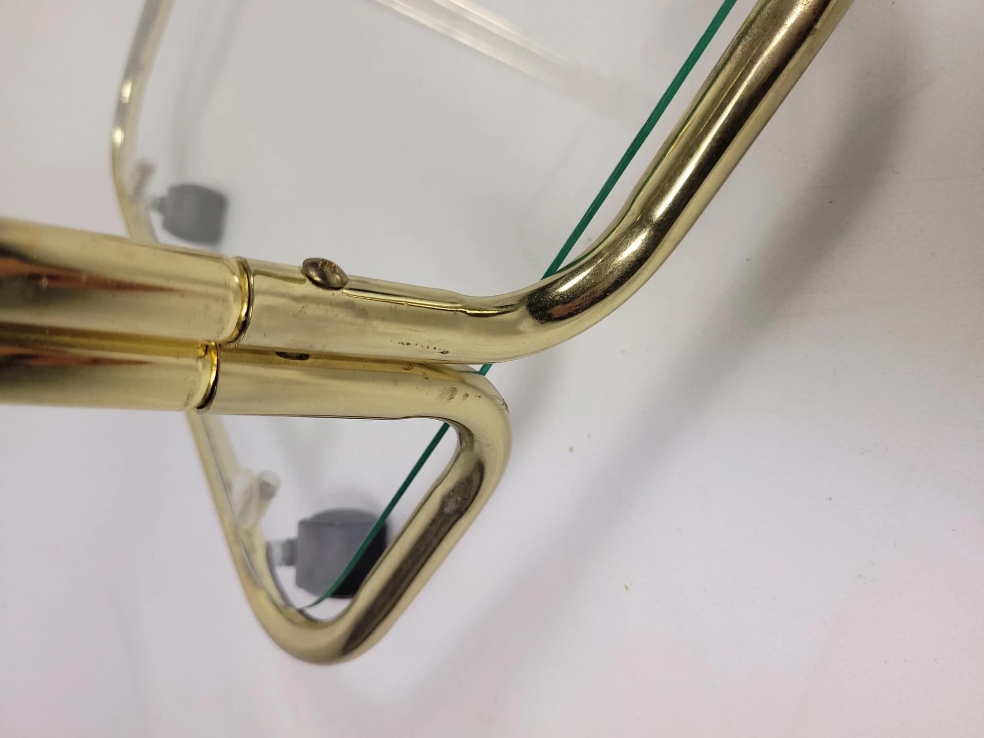 Magazine Rack Side Table, golden metal, glass, Poland, 1980s. - 83990