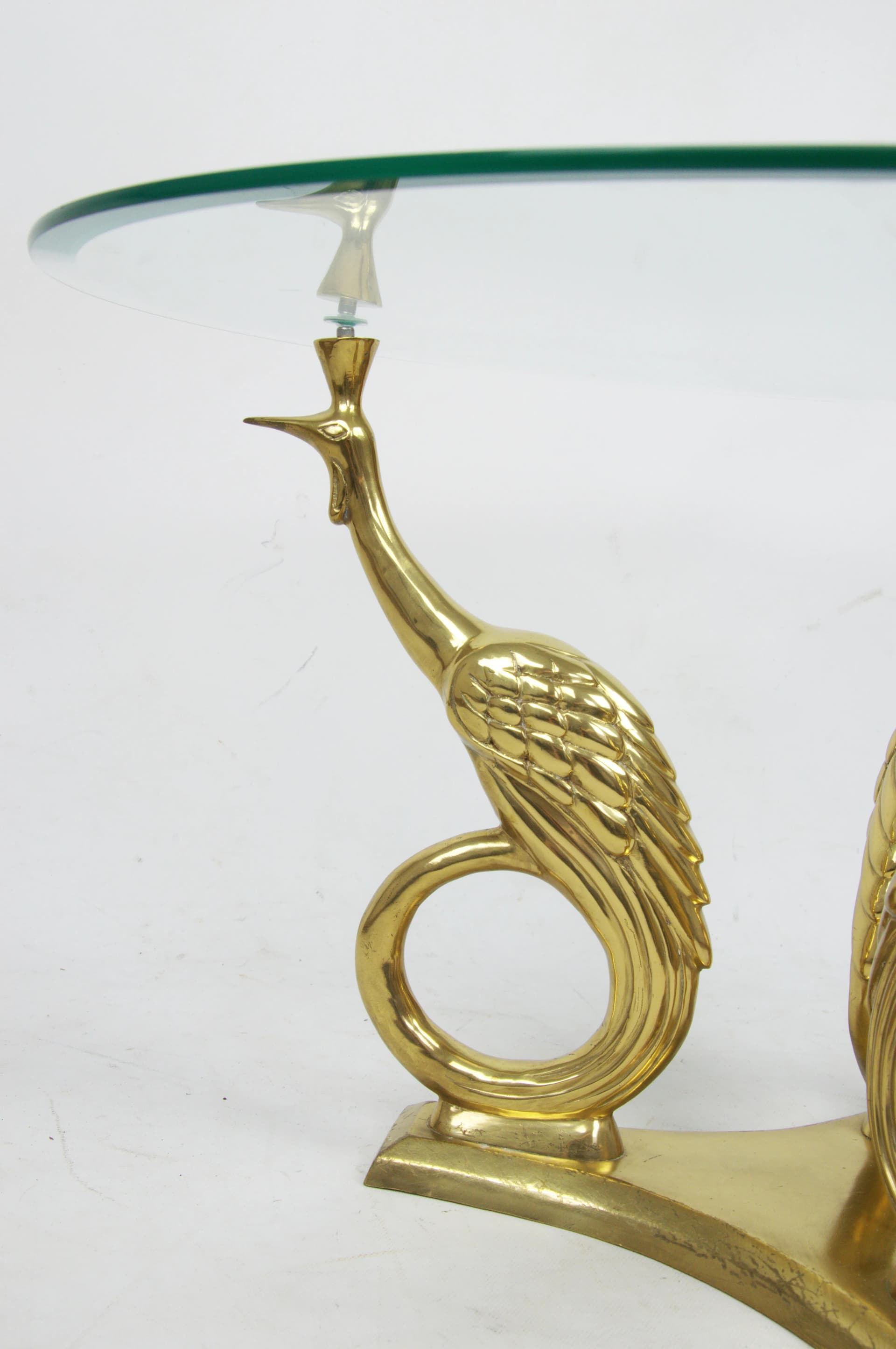 Stolik kawowy Hollywood Regency, mosiądz złoty, szkło, lata 70. - 83963