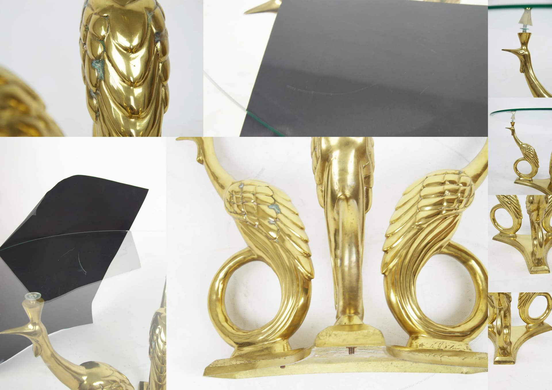 Stolik kawowy Hollywood Regency, mosiądz złoty, szkło, lata 70. - 83965