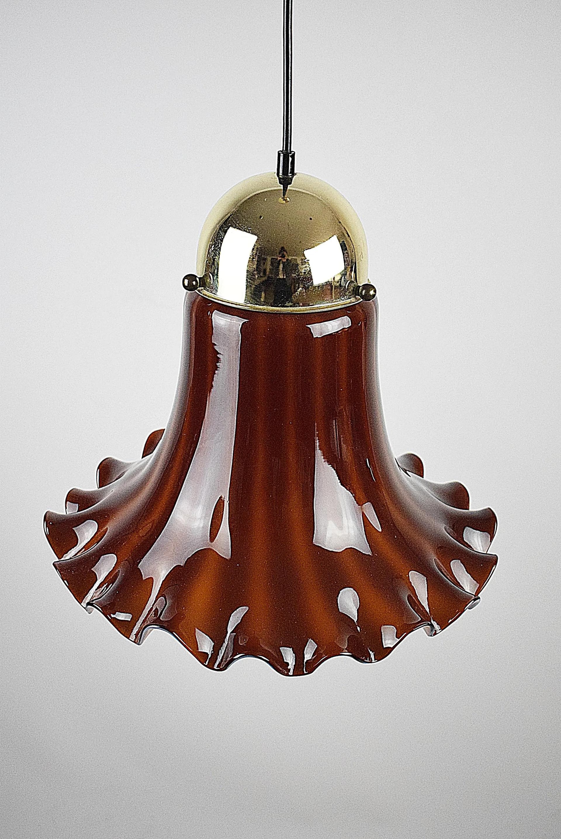 Lampa wisząca, brązowa, szkło, Peill & Putzler, Niemcy, lata 70. - 83957