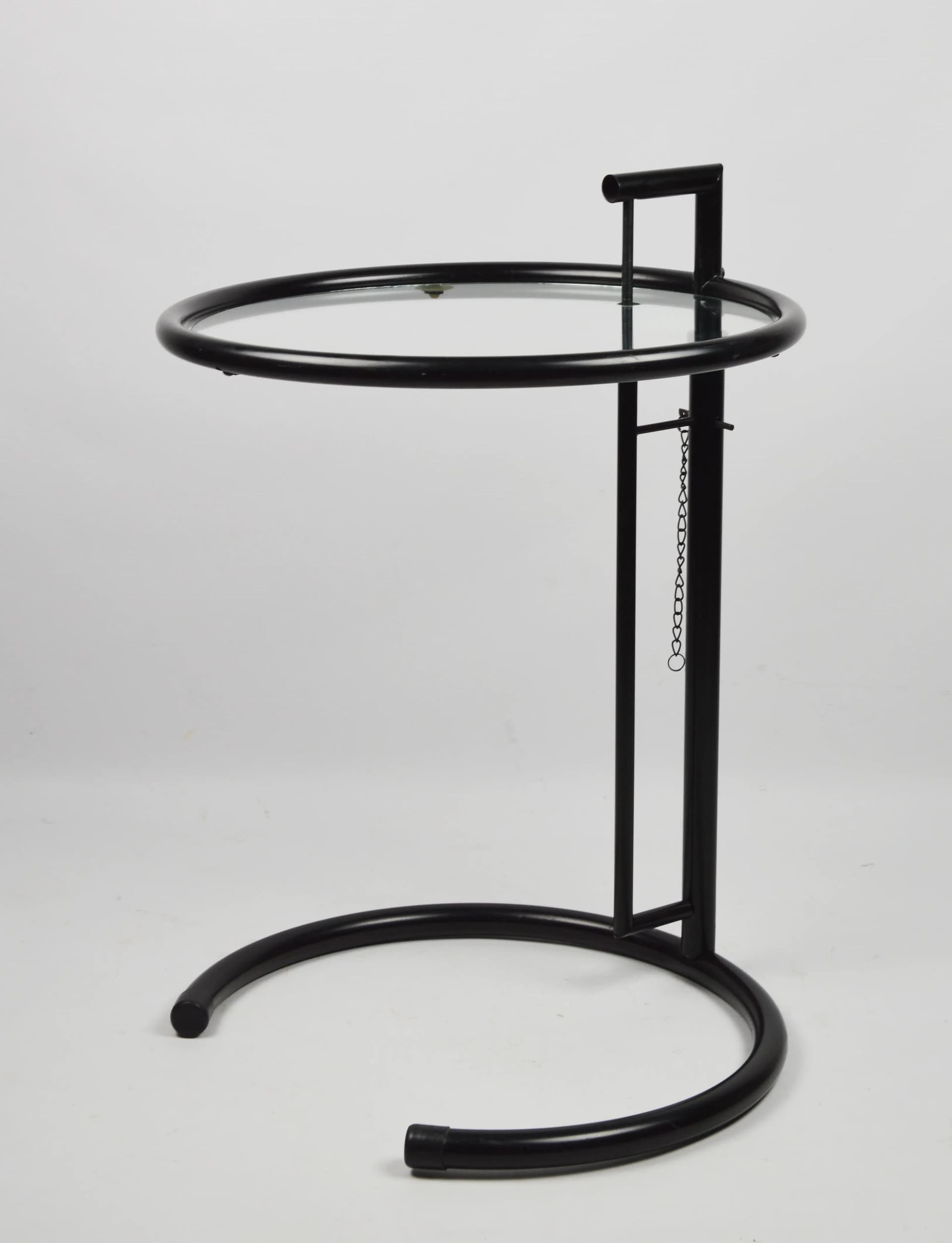 Adjustable side table, black chrome steel, glass, Poland, 1960s. - 83914