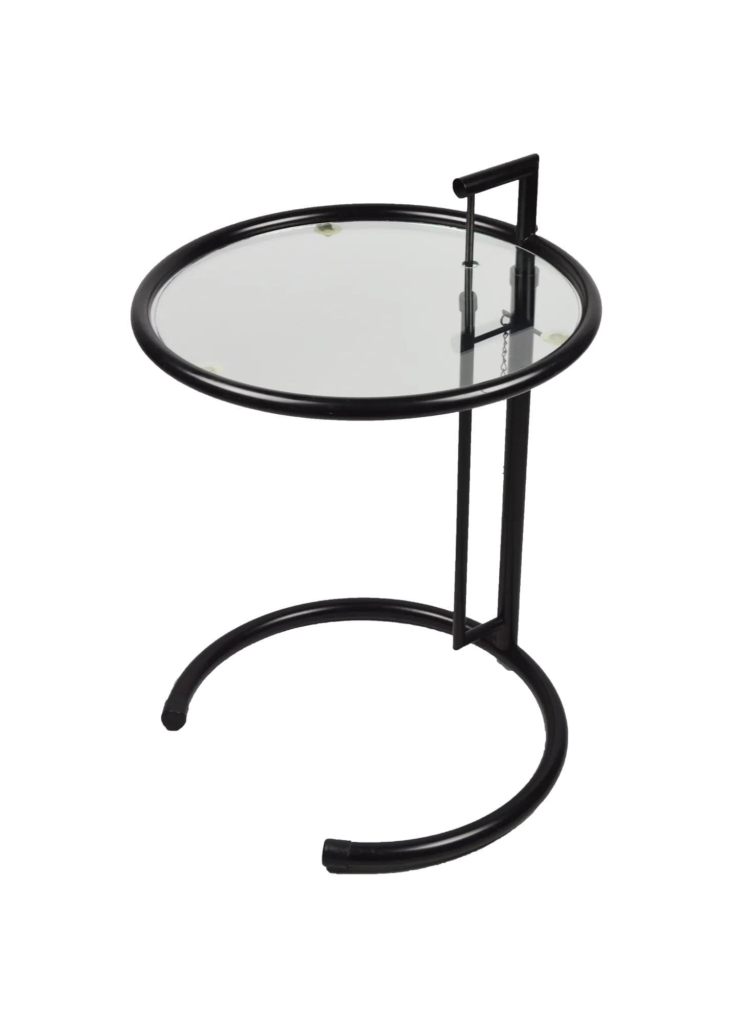 Adjustable side table, black chrome steel, glass, Poland, 1960s.