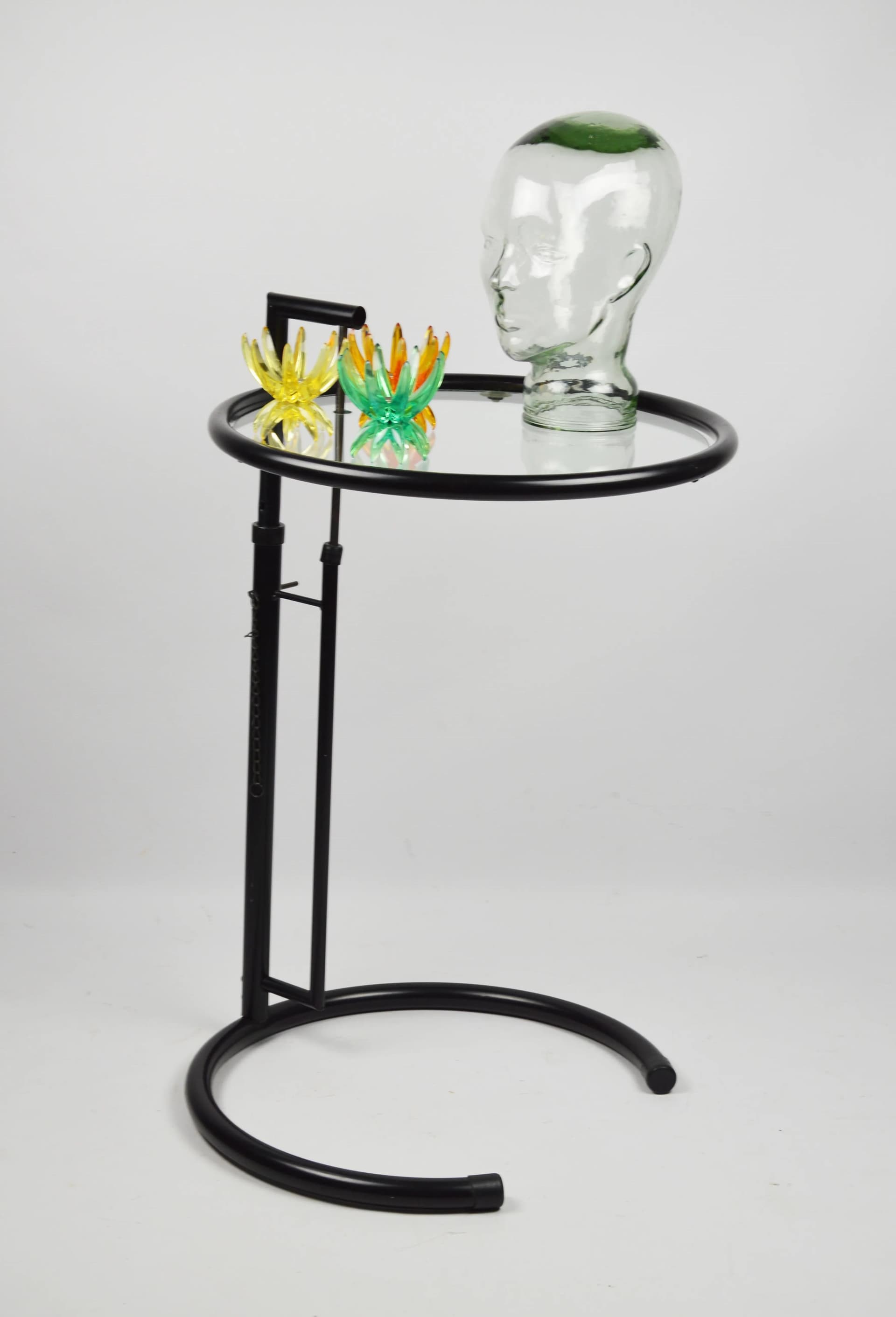 Adjustable side table, black chrome steel, glass, Poland, 1960s. - 83917