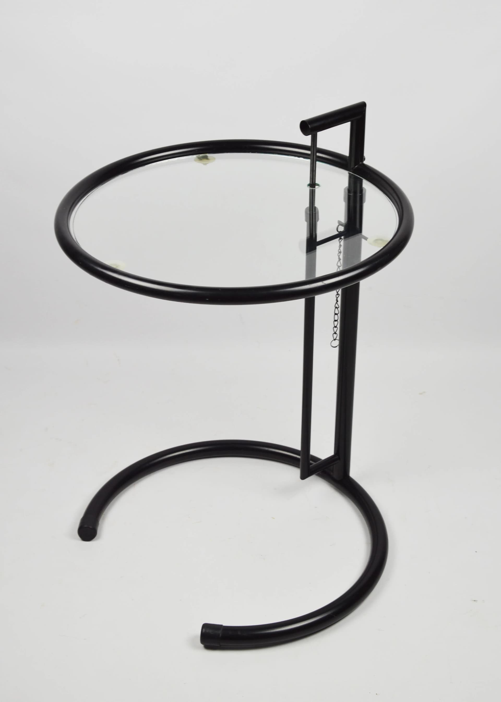 Adjustable side table, black chrome steel, glass, Poland, 1960s. - 83913