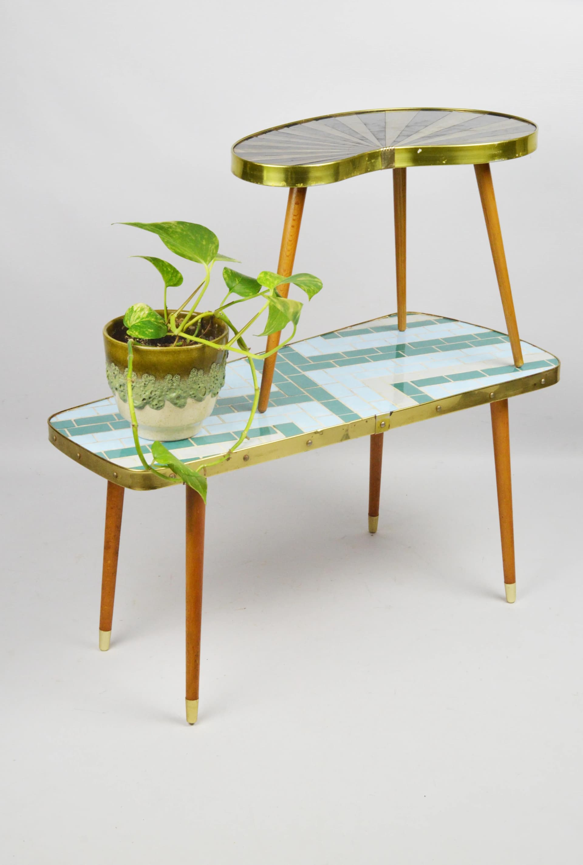 Plant Stand, multicolor mosaic, wood, ceramics, metal, Poland, 1970s. - 83892