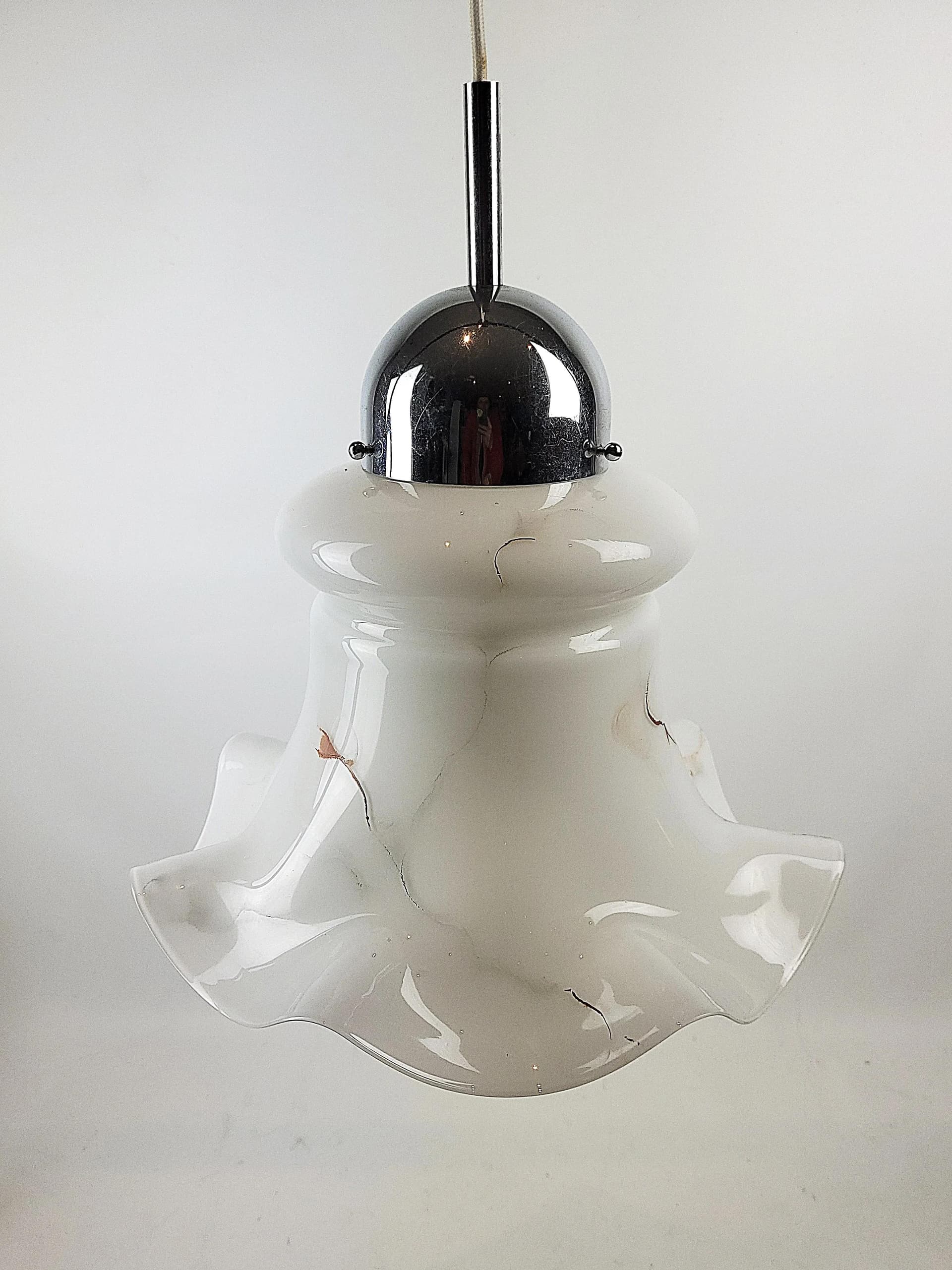 Lampa wisząca, biały, szkło, Doria Leuchten, Niemcy, lata 70. - 83814