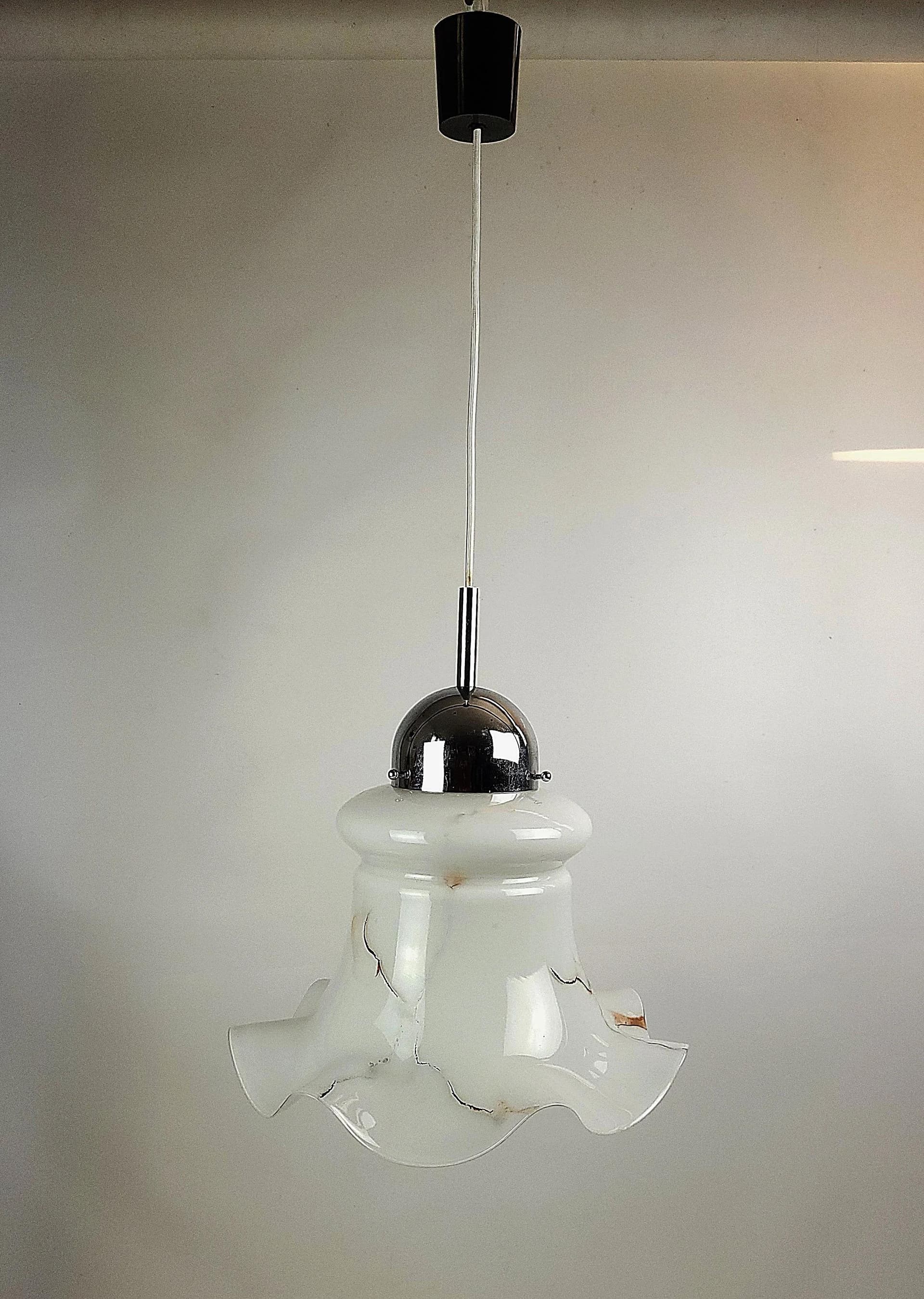 Lampa wisząca, biały, szkło, Doria Leuchten, Niemcy, lata 70. - 83809