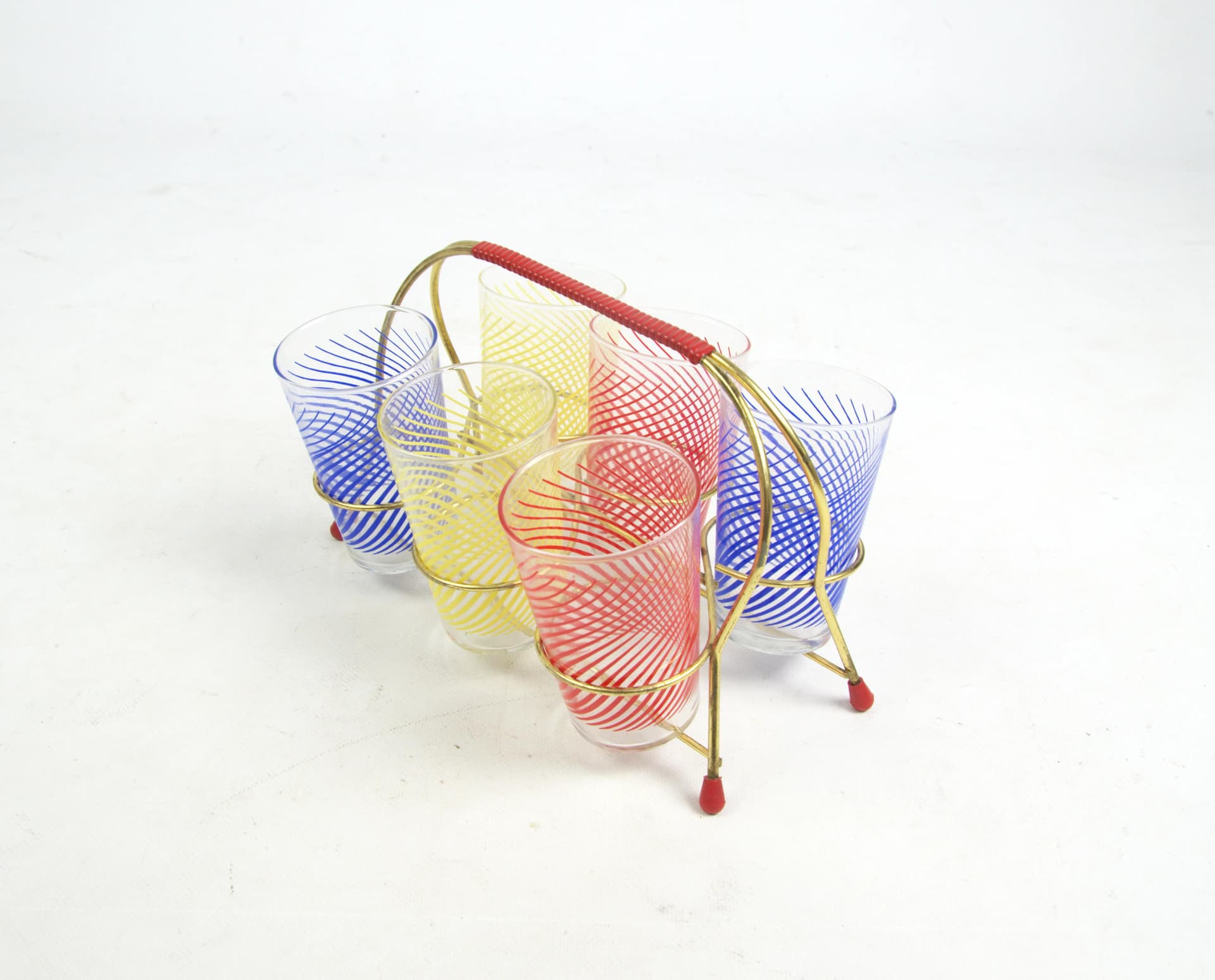 Komplet szklanek na stojaku, multikolor, szkło, Polska, lata 60. - 83741