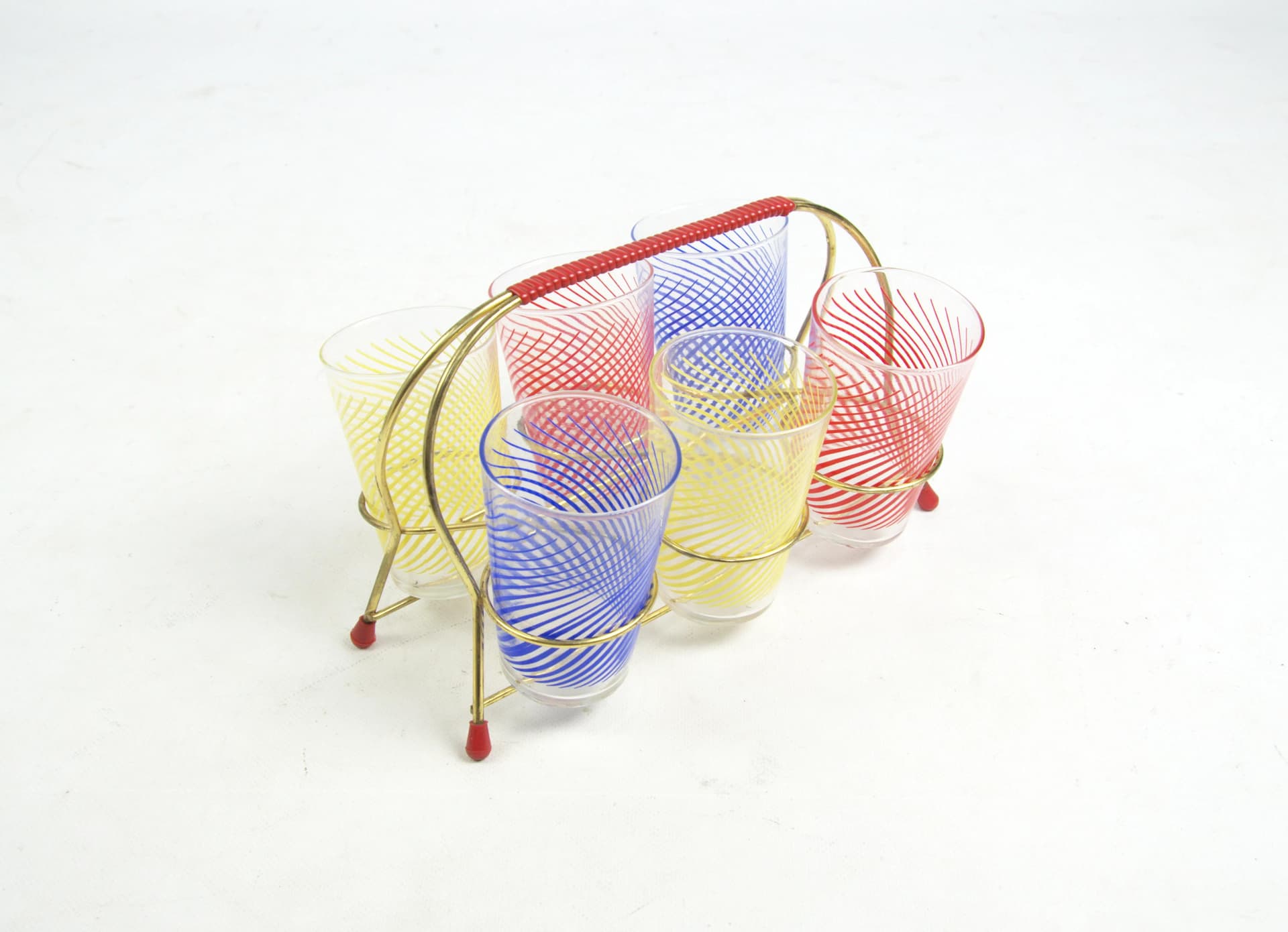 Komplet szklanek na stojaku, multikolor, szkło, Polska, lata 60. - 83744