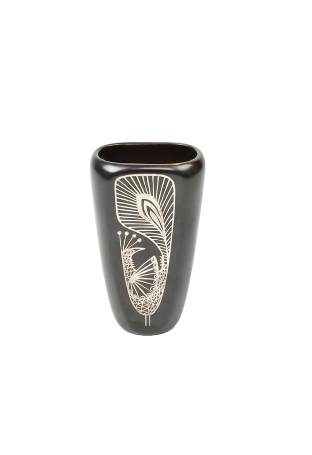 Wazonik czarny, kamionka, proj. S. Jonson, Gustavsberg, Szwecja, lata 60. - WYMIARY