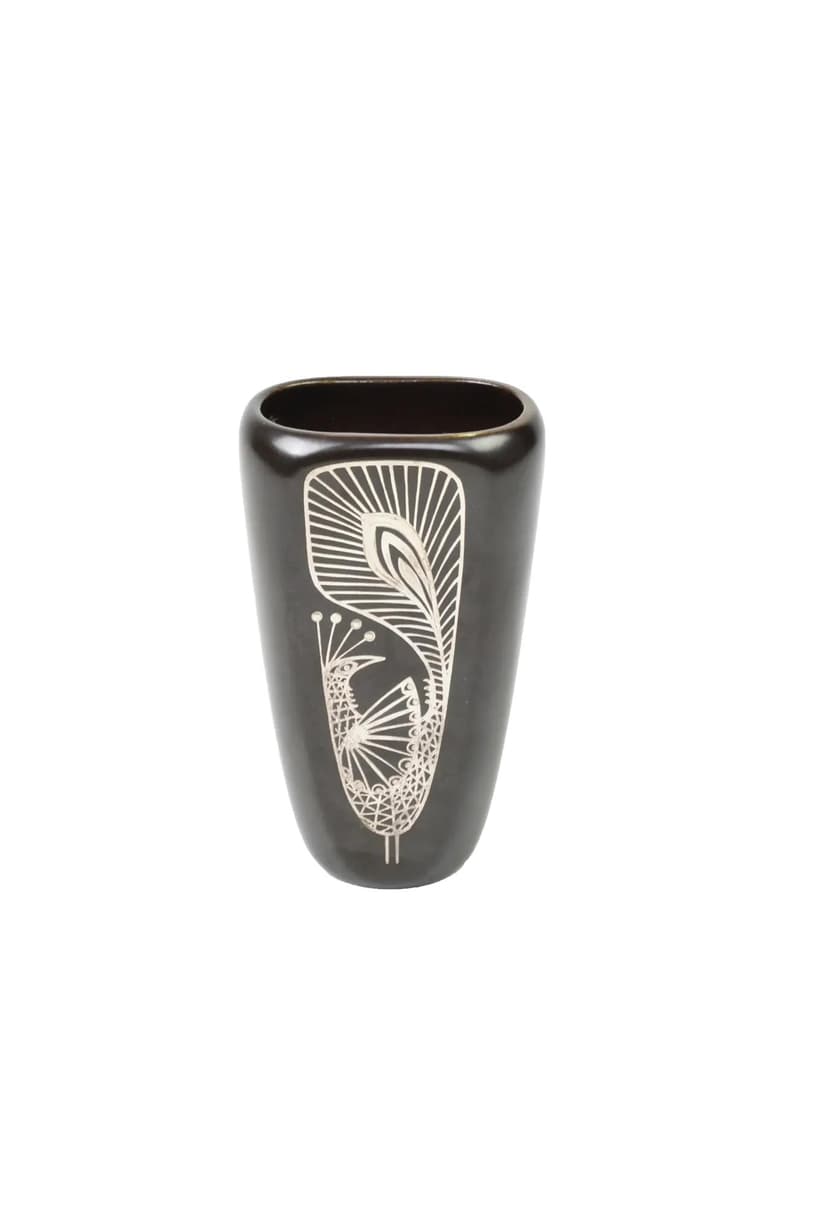 Wazonik czarny, kamionka, proj. S. Jonson, Gustavsberg, Szwecja, lata 60.