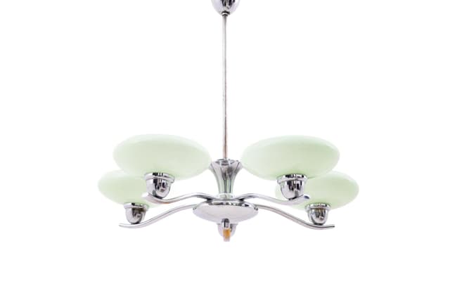 Chromowany żyrandol art deco, Polska, lata 60. - WYMIARY