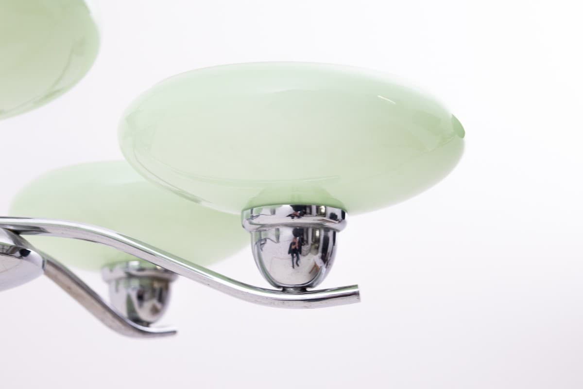 Chromowany żyrandol art deco, Polska, lata 60. - 57758