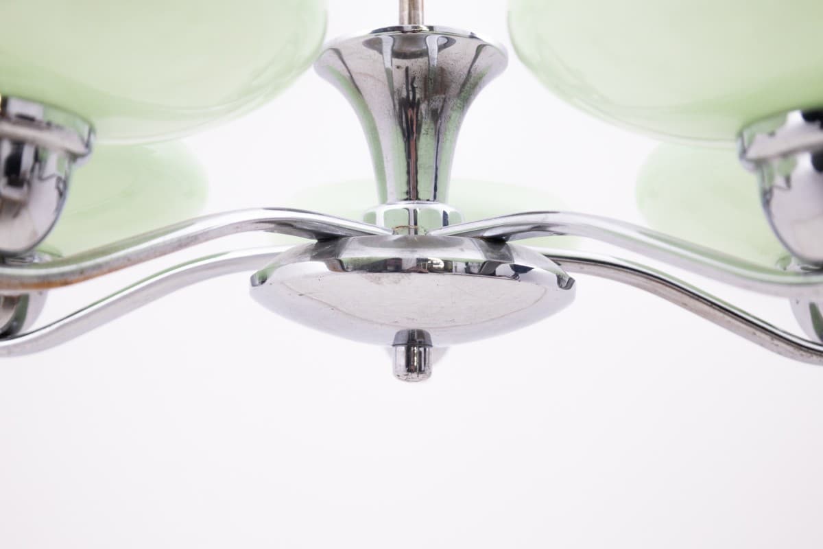 Chromowany żyrandol art deco, Polska, lata 60. - 57759