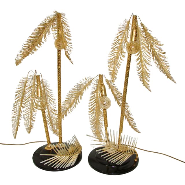 Pair of bedside lamps Hollywood Regency, gold, brass, 1970s. - DIMENSION