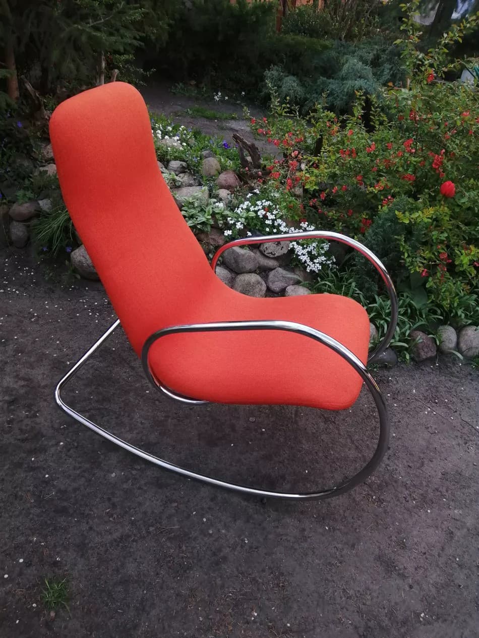 Fotel bujany S 826, pomarańczowy, stal chromowana, proj. U. Böhme, Thonet, Niemcy, lata 70. - 90082