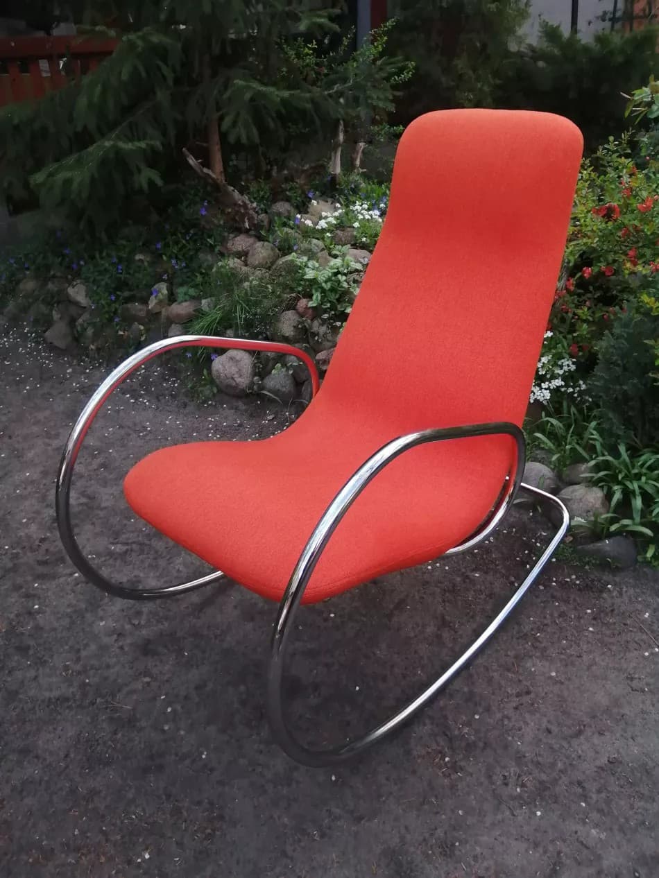 Fotel bujany S 826, pomarańczowy, stal chromowana, proj. U. Böhme, Thonet, Niemcy, lata 70. - 90075