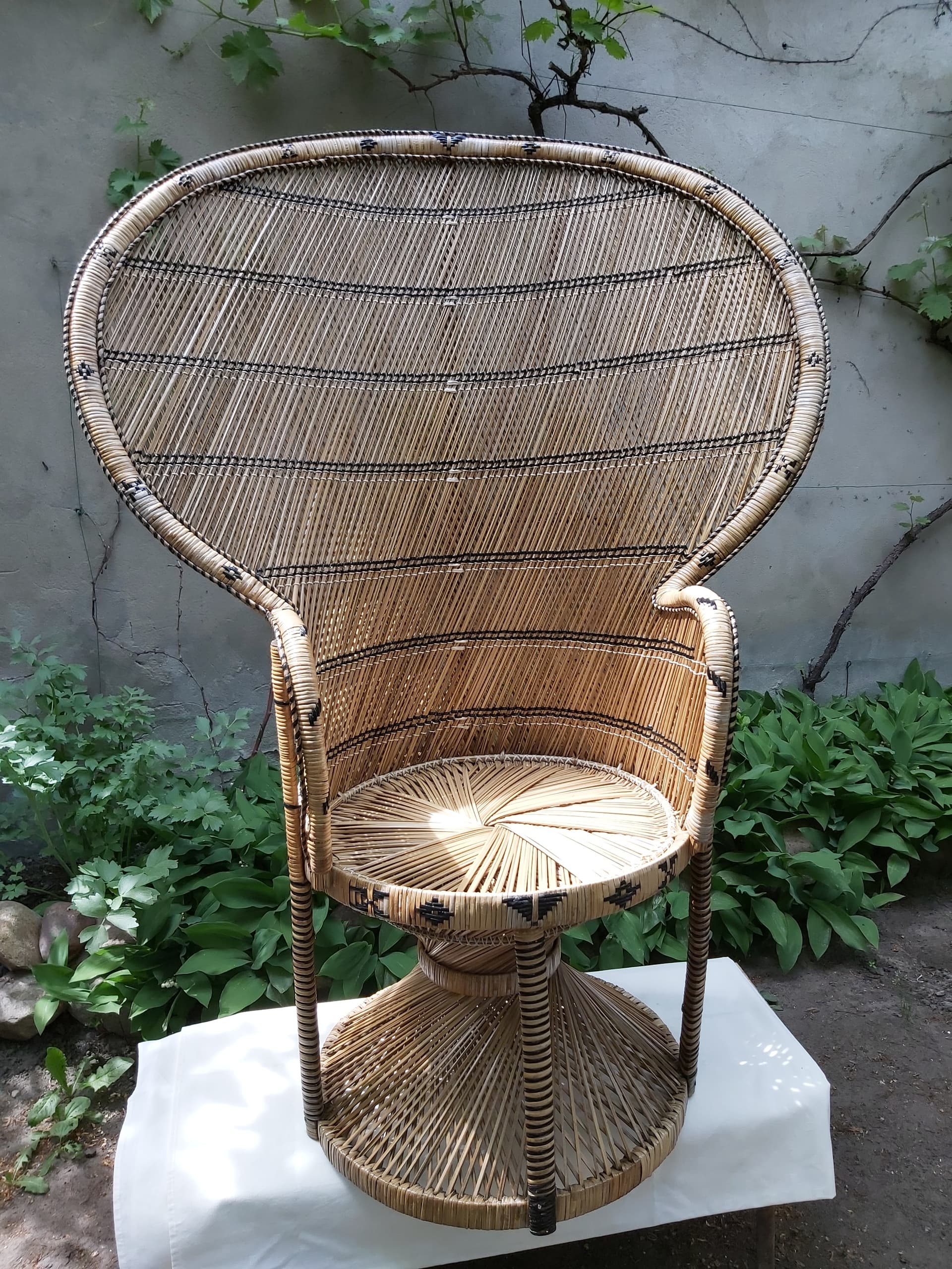 Fotel Emmanuelle, beżowy, rattan, Niemcy, lata 70. - 90087