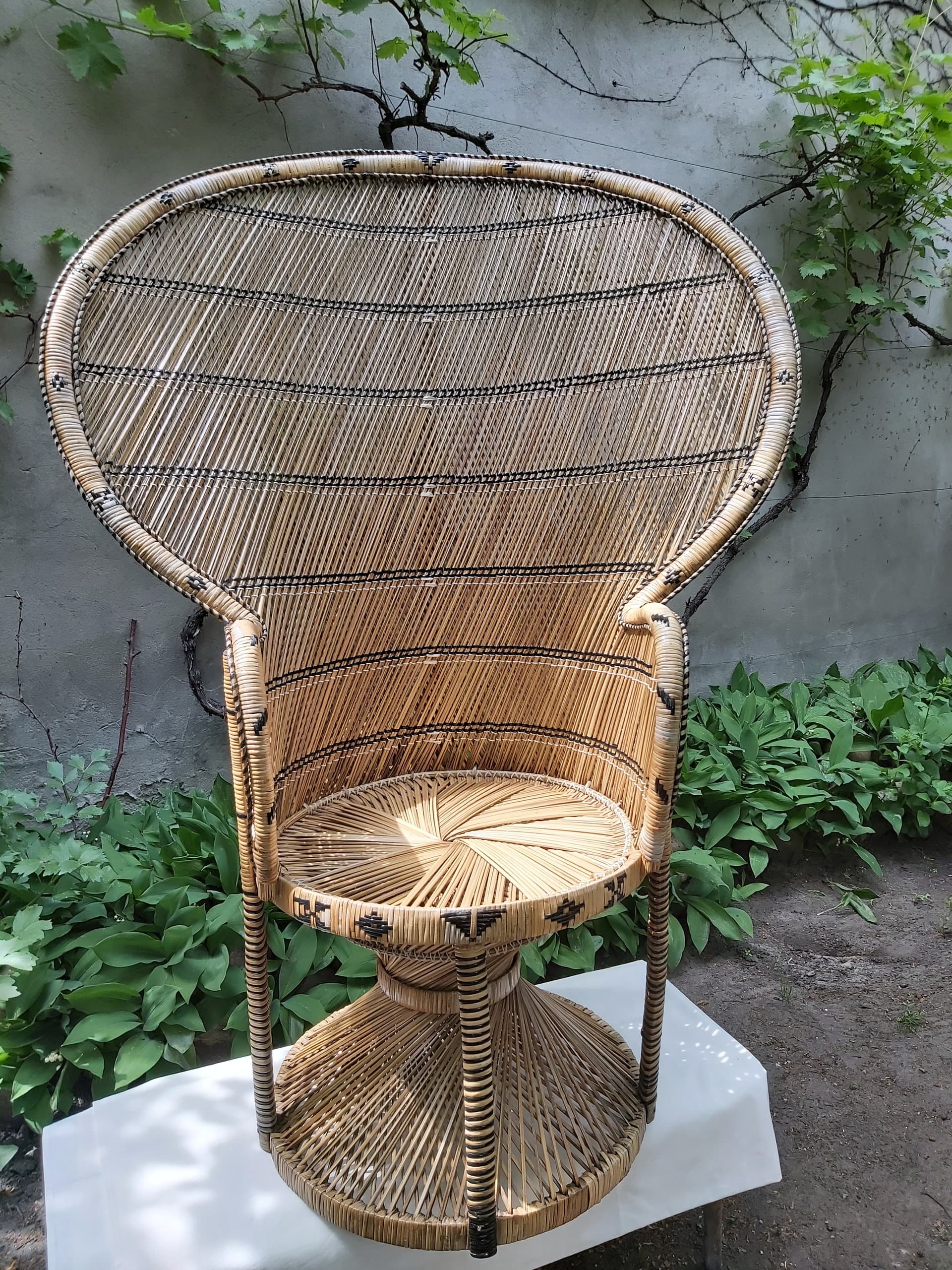 Fotel Emmanuelle, beżowy, rattan, Niemcy, lata 70. - 90084