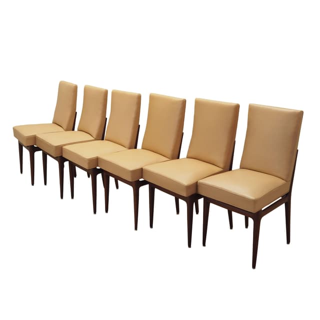 Set of six chairs, beige leatherette, mahogany, Italy, 1960s. - DIMENSION