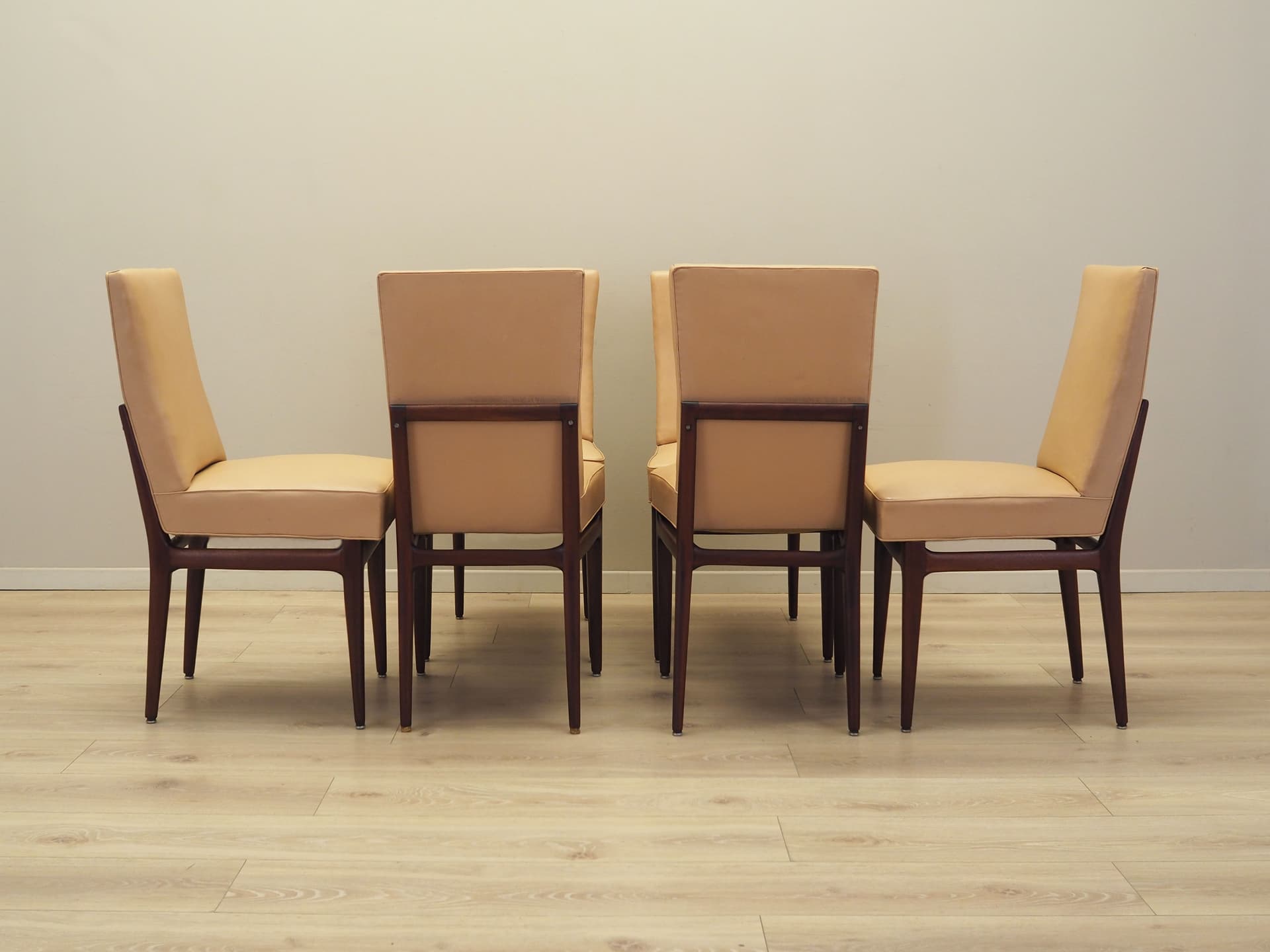 Set of six chairs, beige leatherette, mahogany, Italy, 1960s. - 90281