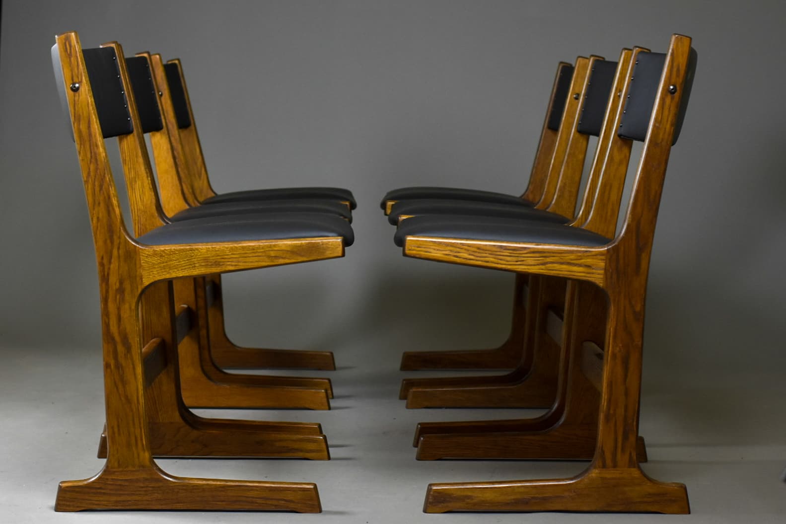 Komplet sześciu krzeseł, palisander brązowy, skóra naturalna czarna, Farstrup Møbelfabrik, Dania, lata 60. - 90632