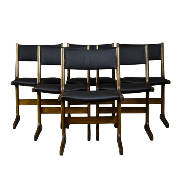 Komplet sześciu krzeseł, palisander brązowy, skóra naturalna czarna, Farstrup Møbelfabrik, Dania, lata 60. - WYMIARY