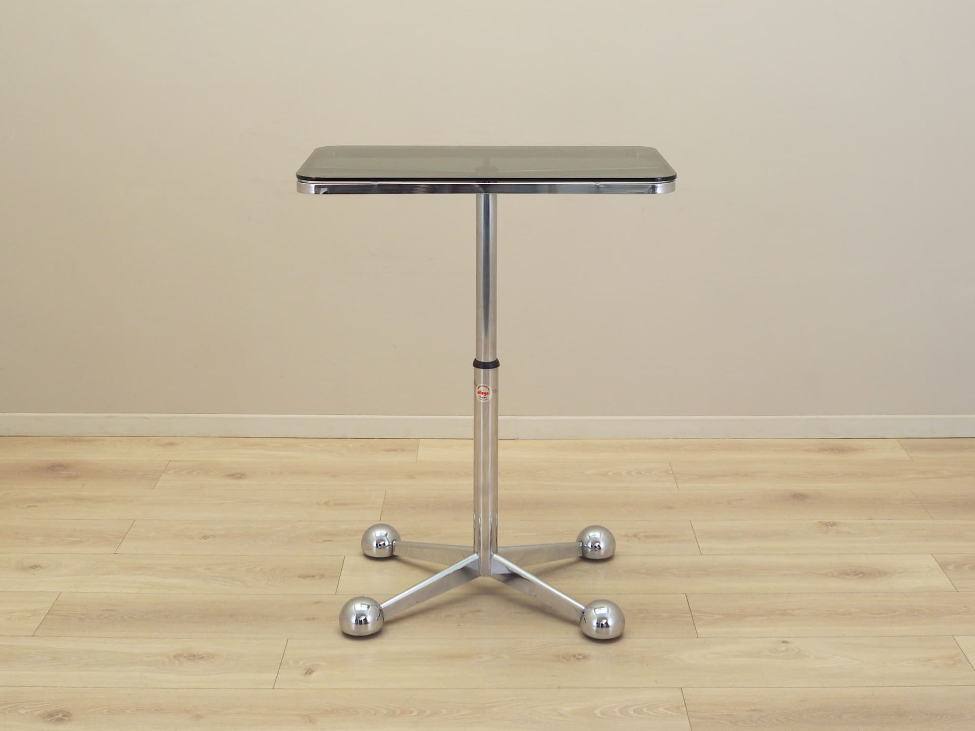 Stolik pomocniczy Space Age, szkło czarne, stal chromowana, Allegri, Włochy, lata 70. - 90665