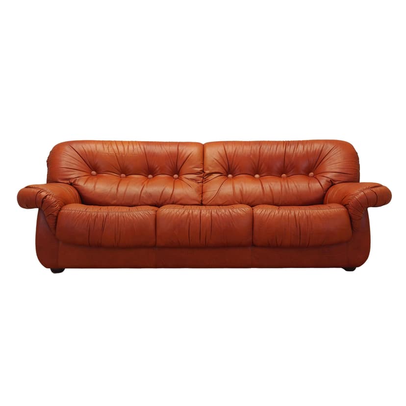 Sofa, skóra naturalna brązowa, PelleRossi, Włochy, lata 70.